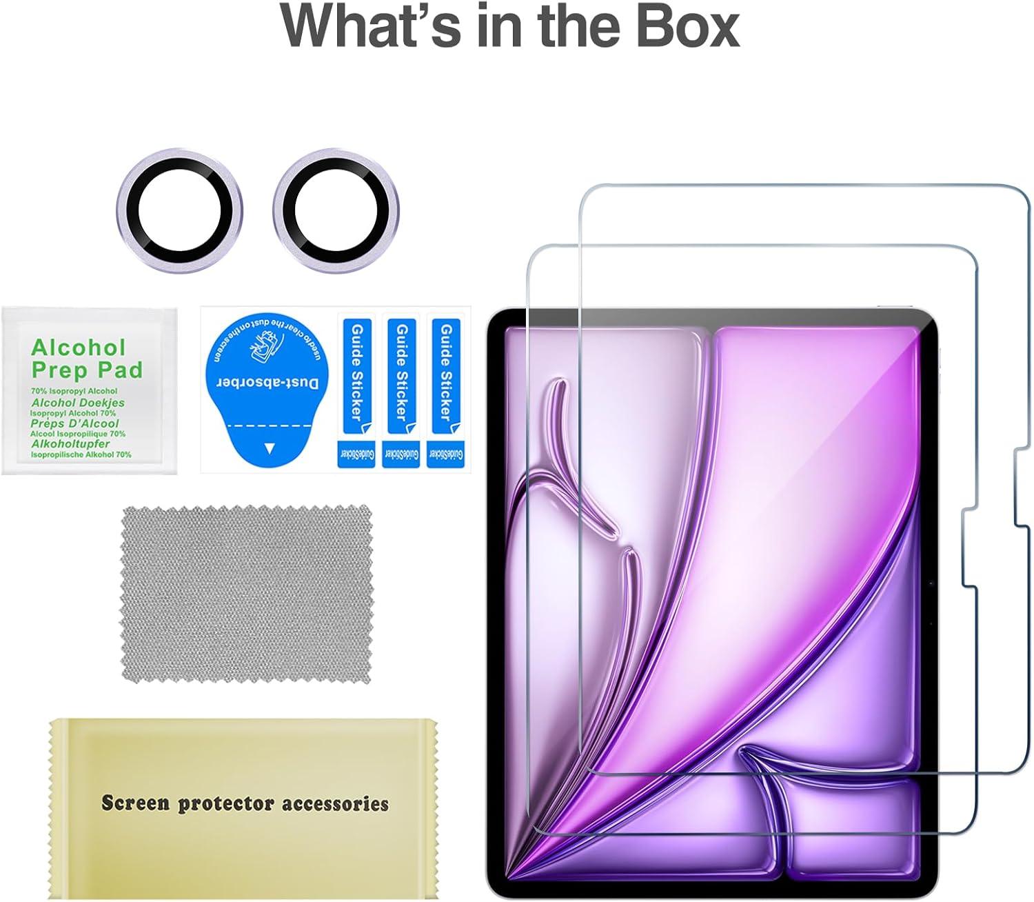 image:imageProCase 2 Pack Screen Protector for iPad Air 13 Inch M4 2026 M2 2024 2 Pack Camera Lens Protector Matching Tablet Colors HD Tempered Glass Film Guard Saver for iPad Air 13 BluePurple