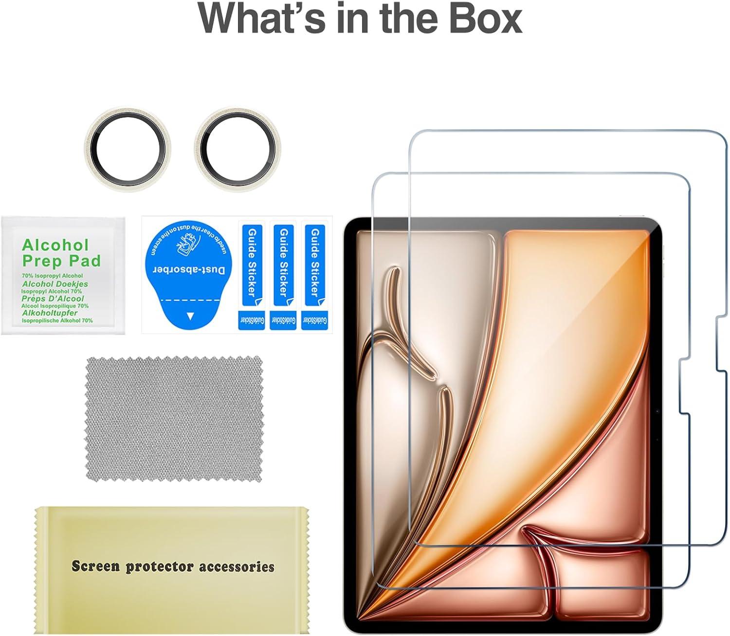 image:imageProCase 2 Pack Screen Protector for iPad Air 13 Inch M4 2026 M2 2024 2 Pack Camera Lens Protector Matching Tablet Colors HD Tempered Glass Film Guard Saver for iPad Air 13 BlueStarlight