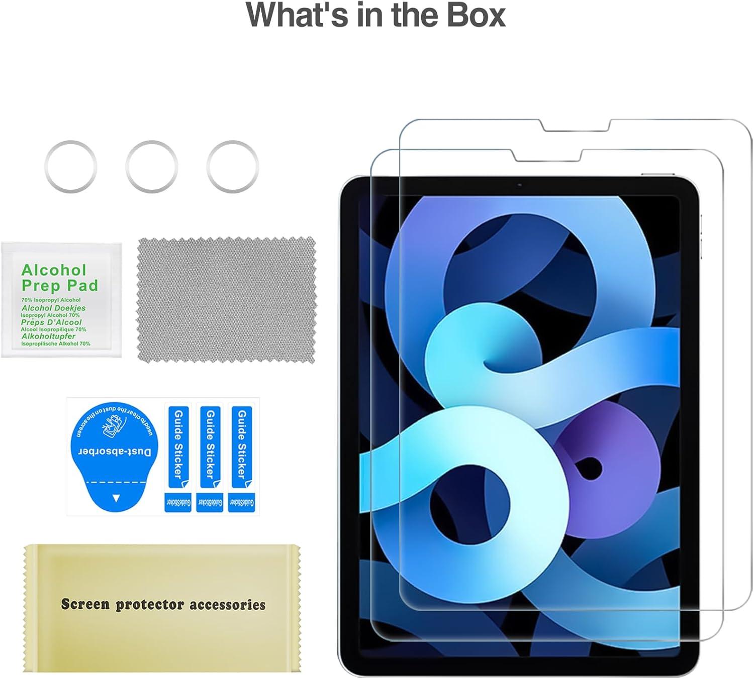 image:imageProCase 2 Pack Screen Protector for iPad Air 5th 4th Generation 109 2 Pack Camera Lens Protector 9H Hardness HD Clear Tempered Glass for iPad Air Gen 45 BlueClear