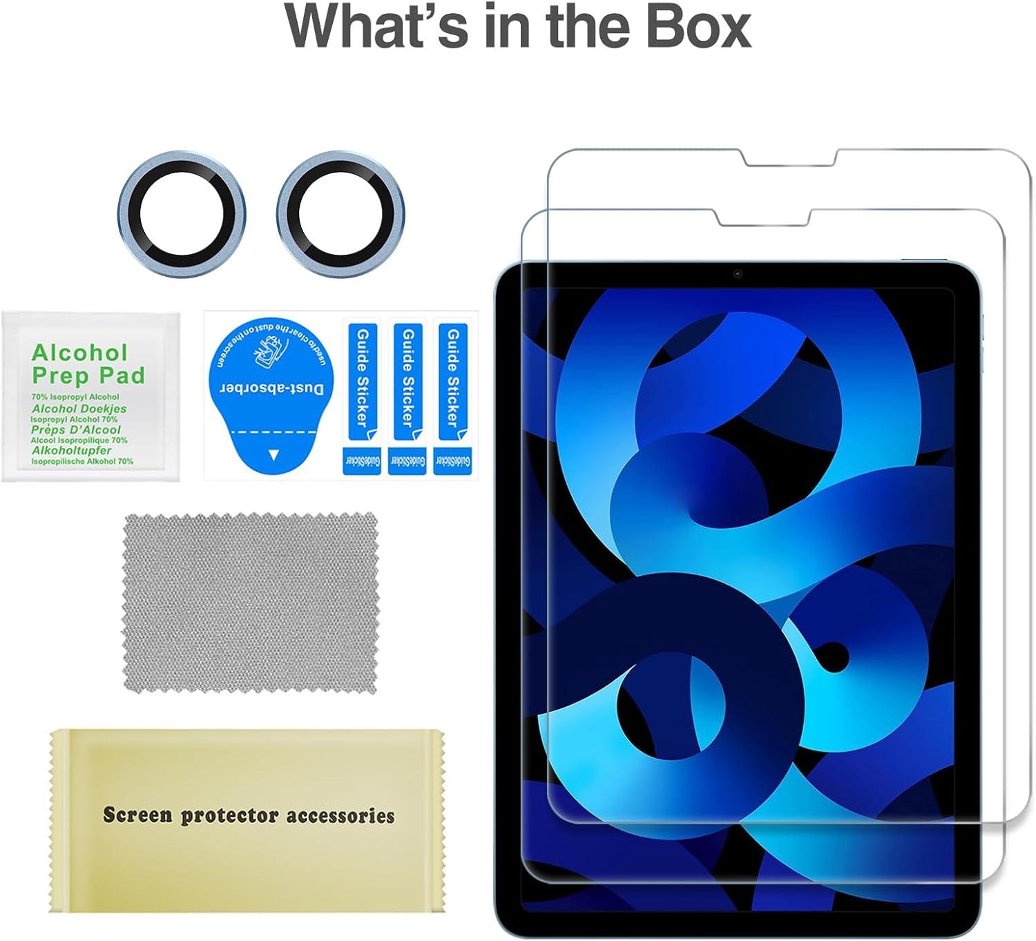 image:imageProCase 2 Pack Screen Protector for iPad Air 5th 4th Generation 109 2 Pack Camera Lens Protector 9H Hardness HD Clear Tempered Glass for iPad Air Gen 45 BlueBlue