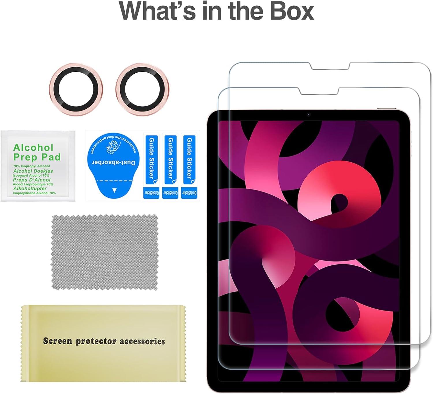 image:imageProCase 2 Pack Screen Protector for iPad Air 5th 4th Generation 109 2 Pack Camera Lens Protector 9H Hardness HD Clear Tempered Glass for iPad Air Gen 45 BluePink