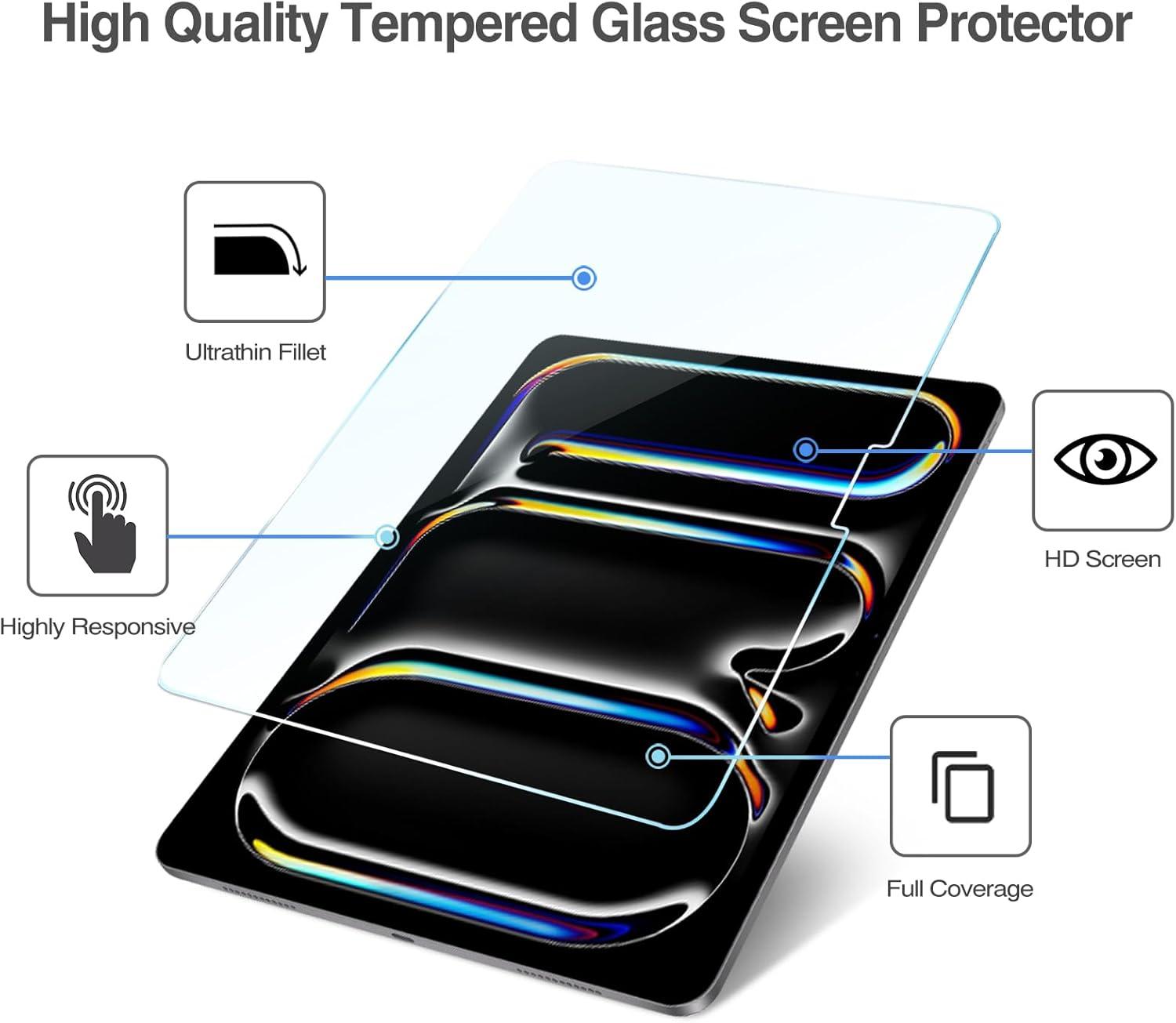image:imageProCase 22 Pack Screen Protector for iPad Pro 13 inch 2025 M5 2024 M4 with Camera Lens Protector Tempered Glass Film for iPad Pro 13 2ClearBlackClear