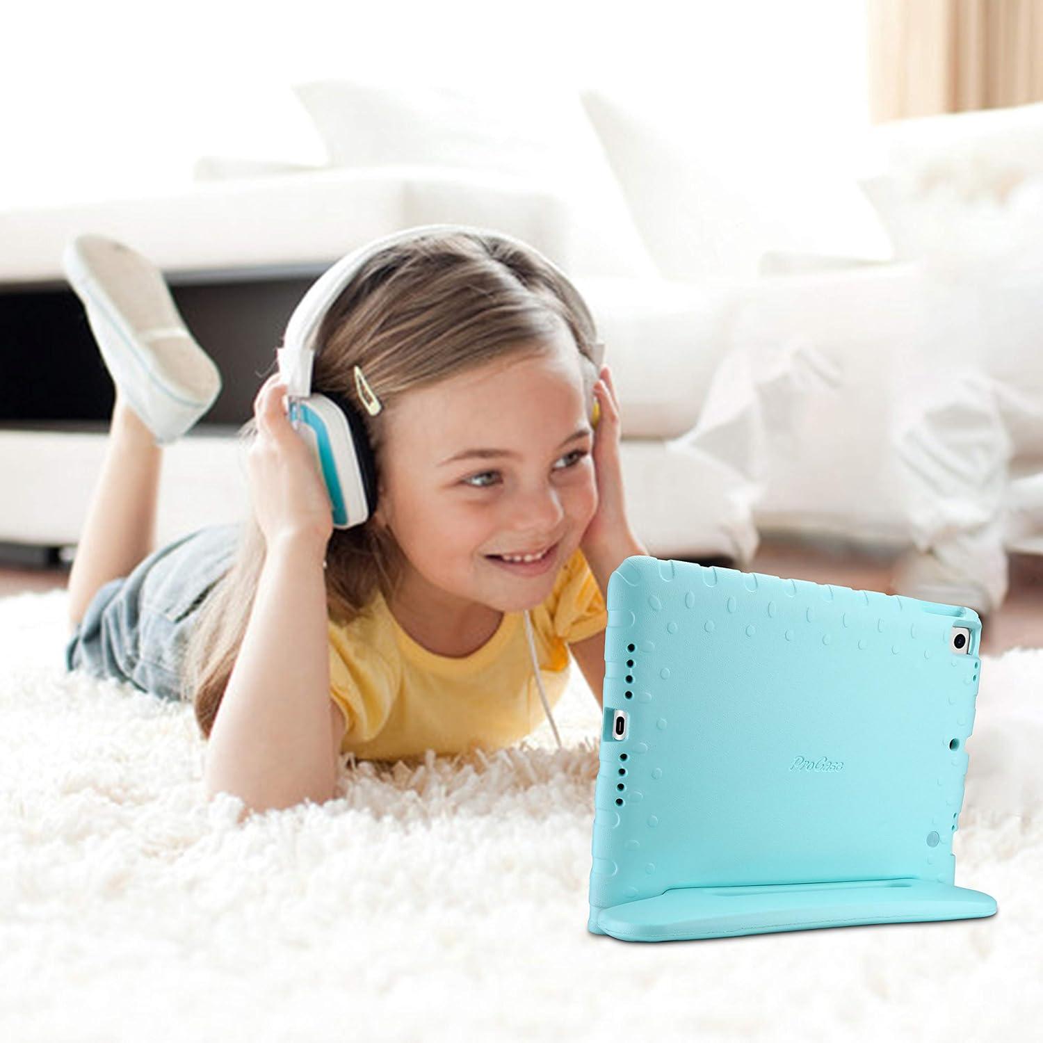 image:imageProCase Kids Case for iPad 9th GenerationiPad 8iPad 7 iPad 102 Case 2021 2020 2019iPad Air 105iPad Pro 105 Kids Case Shockproof Lightweight Case with Convertible Handle Blue 2021 2020 2019 Shockproof BlueAqua