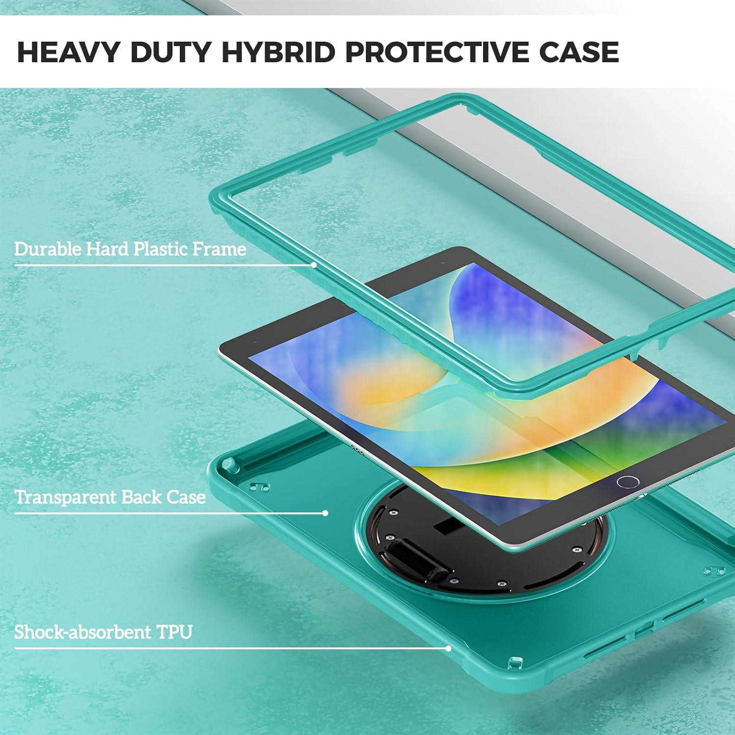 image:imageProCase Rugged Case for iPad 9th8th7th Generation 102 inch 202120202019 Case Heavy Duty Shockproof Rugged Cover with Hand Strap 360 Degree Rotatable Kickstand Protective for iPad 102 PinkTeal