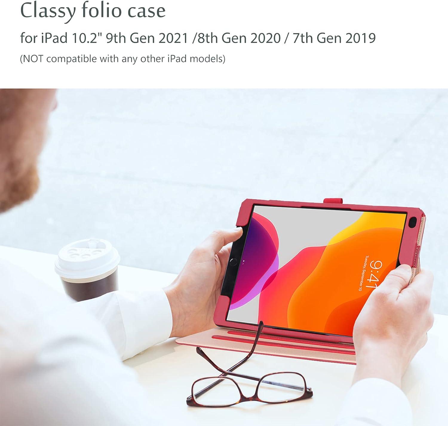 image:imageProCase for iPad 102 Inch Case 2021 9th Generation2020 8th Generation2019 7th Generation iPad Case Leather Vintage Stand Folio Cover Protective Case for 102 iPad 9th Gen8th Gen7th Gen BlackRed