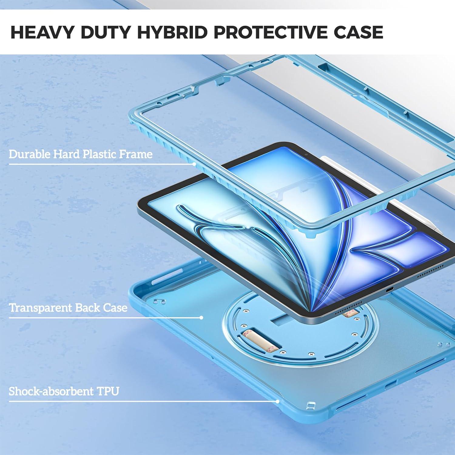 image:imageProCase for iPad Air 11inch M4 2026 M3 2025 M2 2024 Air 5th 4th Gen 109 iPad Pro 11 4th3rd2nd1st Gen Heavy Duty Shockproof Cover with Hand Strap 360 Degree Rotatable Kickstand BlueBlue