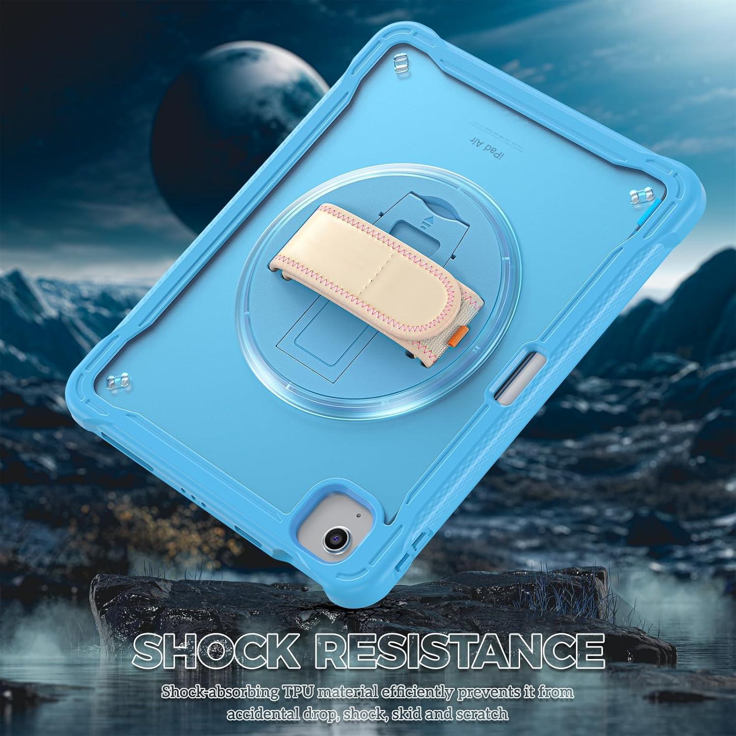image:imageProCase for iPad Air 11inch M4 2026 M3 2025 M2 2024 Air 5th 4th Gen 109 iPad Pro 11 4th3rd2nd1st Gen Heavy Duty Shockproof Cover with Hand Strap 360 Degree Rotatable Kickstand BlueBlue