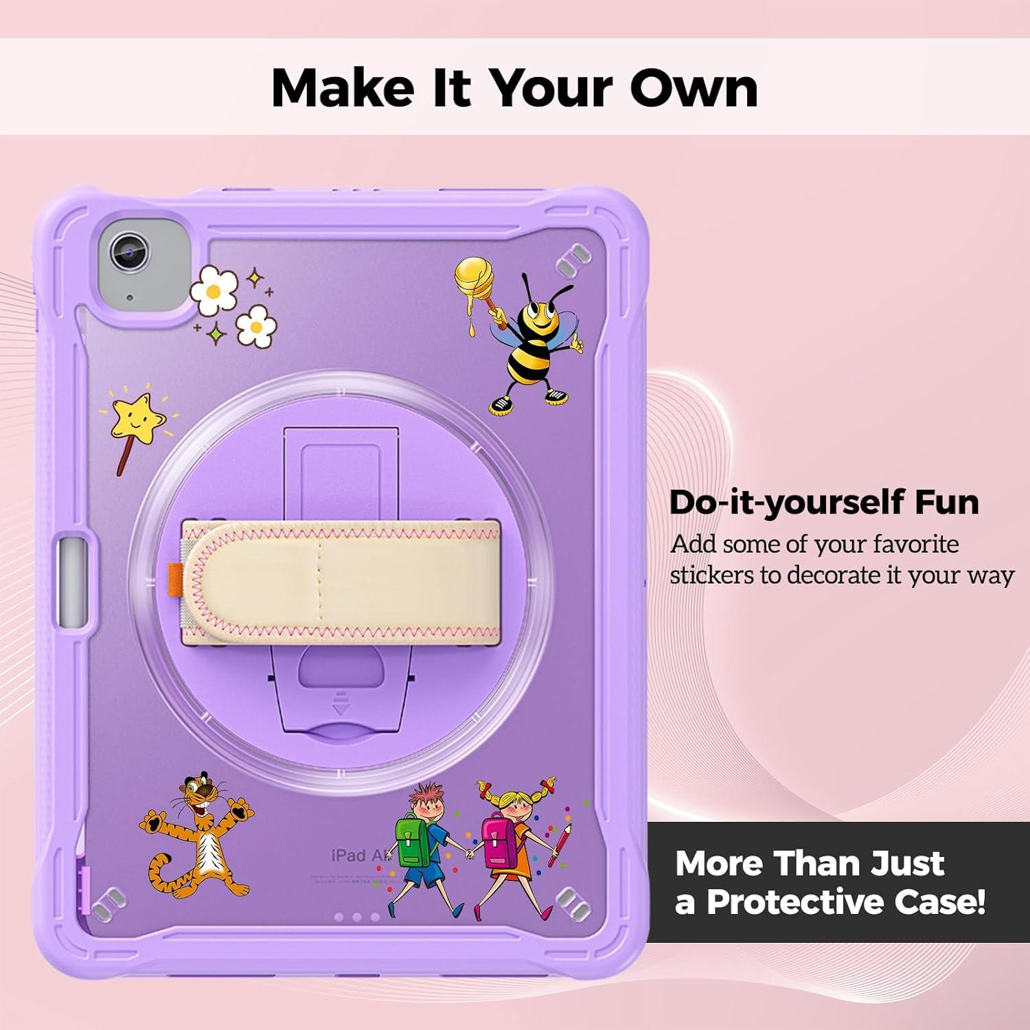 image:imageProCase for iPad Air 11inch M4 2026 M3 2025 M2 2024 Air 5th 4th Gen 109 iPad Pro 11 4th3rd2nd1st Gen Heavy Duty Shockproof Cover with Hand Strap 360 Degree Rotatable Kickstand BluePurple