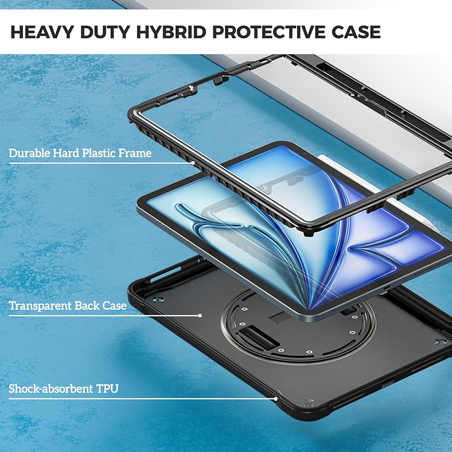 image:imageProCase for iPad Air 11inch M4 2026 M3 2025 M2 2024 Air 5th 4th Gen 109 iPad Pro 11 4th3rd2nd1st Gen Heavy Duty Shockproof Cover with Hand Strap 360 Degree Rotatable Kickstand BlueBlack