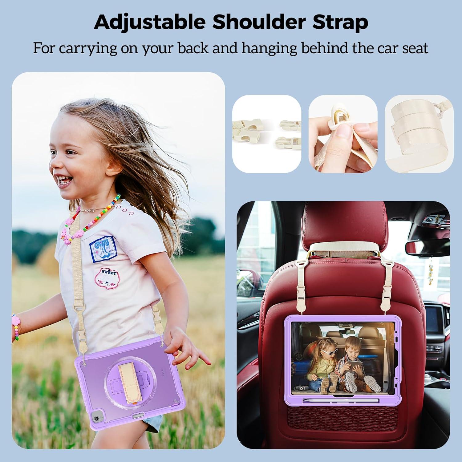 image:imageProCase for iPad Air 11inch M4 2026 M3 2025 M2 2024 Air 5th 4th Gen 109 iPad Pro 11 4th3rd2nd1st Gen Heavy Duty Shockproof Cover with Hand Strap 360 Degree Rotatable Kickstand BluePurple