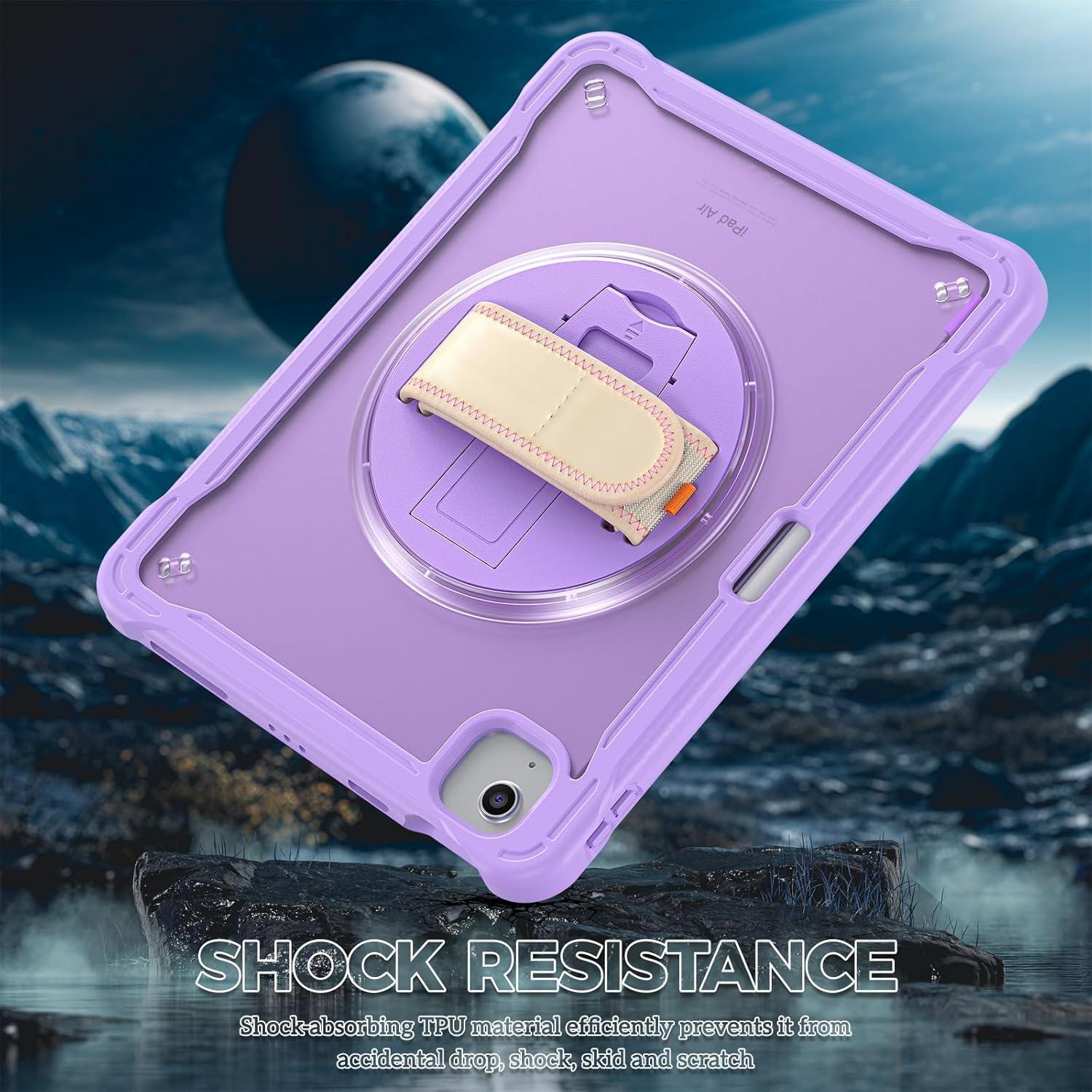image:imageProCase for iPad Air 11inch M4 2026 M3 2025 M2 2024 Air 5th 4th Gen 109 iPad Pro 11 4th3rd2nd1st Gen Heavy Duty Shockproof Cover with Hand Strap 360 Degree Rotatable Kickstand BluePurple