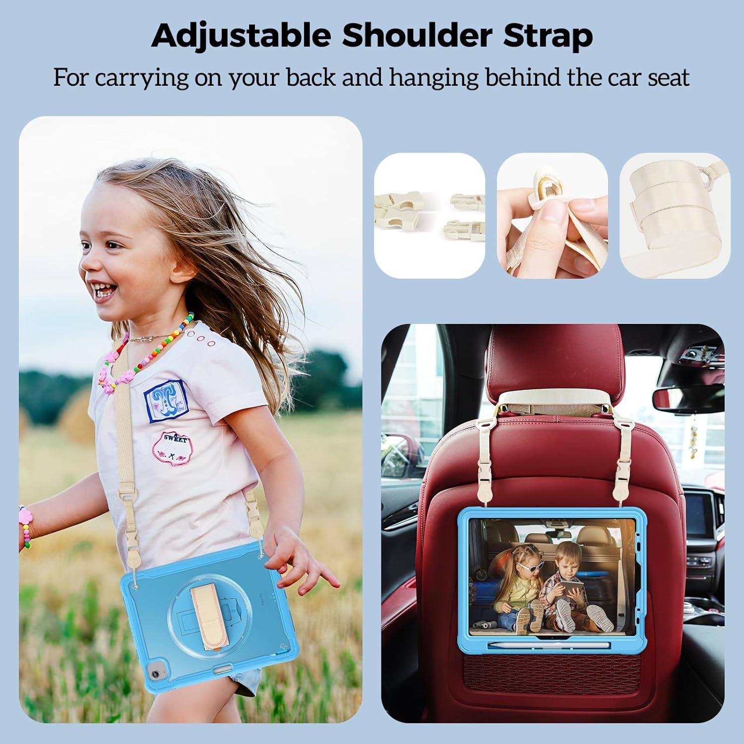 image:imageProCase for iPad Air 11inch M4 2026 M3 2025 M2 2024 Air 5th 4th Gen 109 iPad Pro 11 4th3rd2nd1st Gen Heavy Duty Shockproof Cover with Hand Strap 360 Degree Rotatable Kickstand BlueBlue
