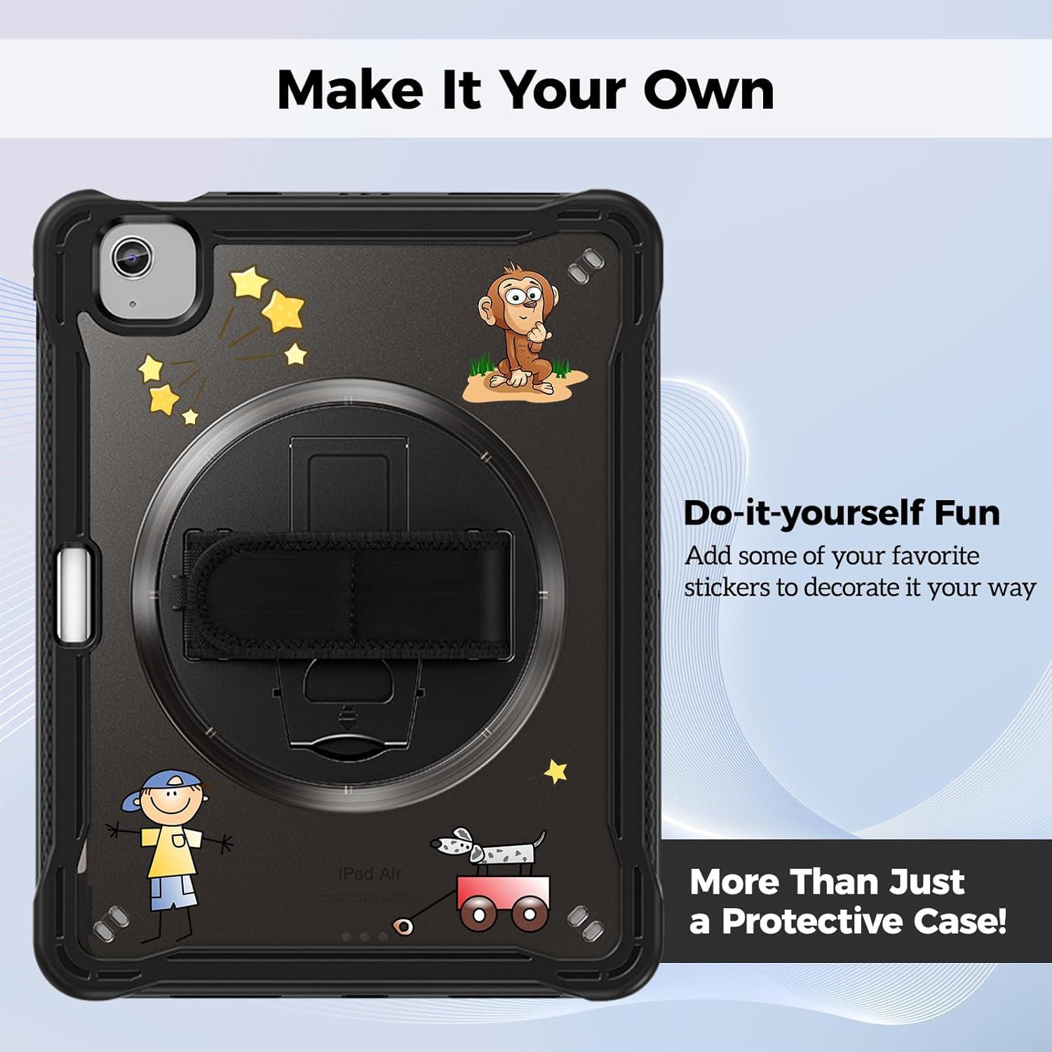 image:imageProCase for iPad Air 11inch M4 2026 M3 2025 M2 2024 Air 5th 4th Gen 109 iPad Pro 11 4th3rd2nd1st Gen Heavy Duty Shockproof Cover with Hand Strap 360 Degree Rotatable Kickstand BlueBlack