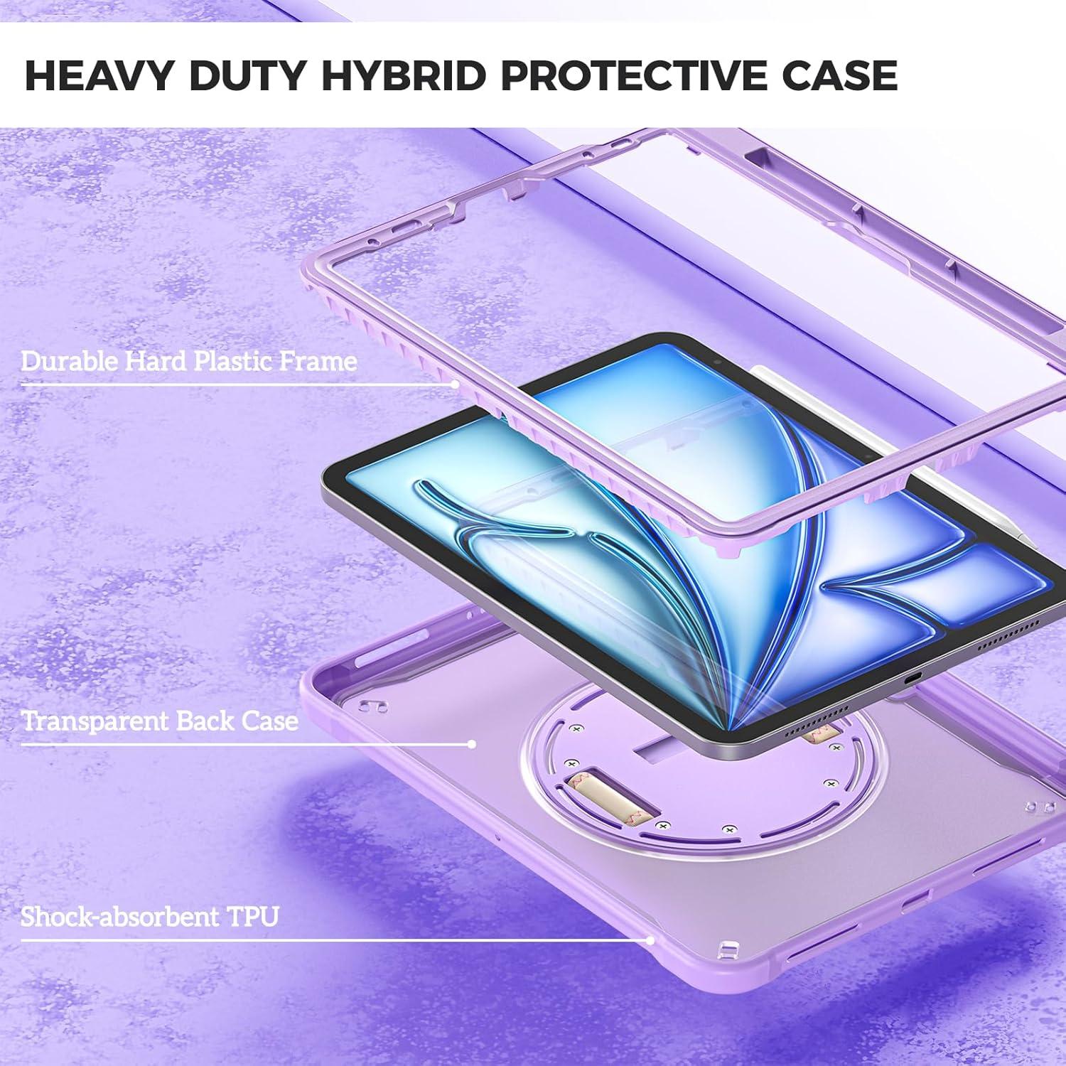 image:imageProCase for iPad Air 11inch M4 2026 M3 2025 M2 2024 Air 5th 4th Gen 109 iPad Pro 11 4th3rd2nd1st Gen Heavy Duty Shockproof Cover with Hand Strap 360 Degree Rotatable Kickstand BluePurple