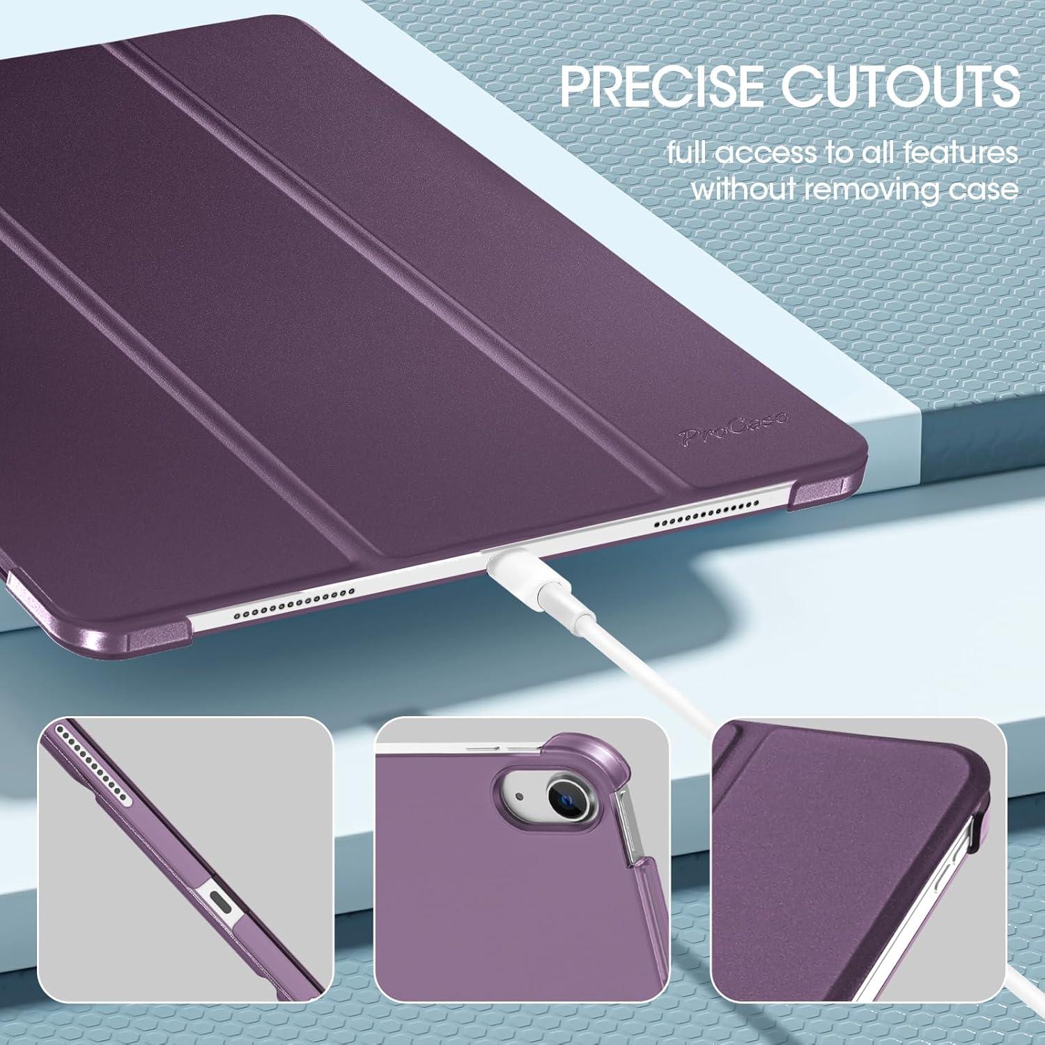 image:imageProCase for iPad Air 13 Inch Case M4M3M2202620252024 Slim Smart Cover iPad 13 Air M4 M3 M2 Case with Translucent Hard Shell Back Supports Touch ID Auto WakeSleep BlackDarkPurple