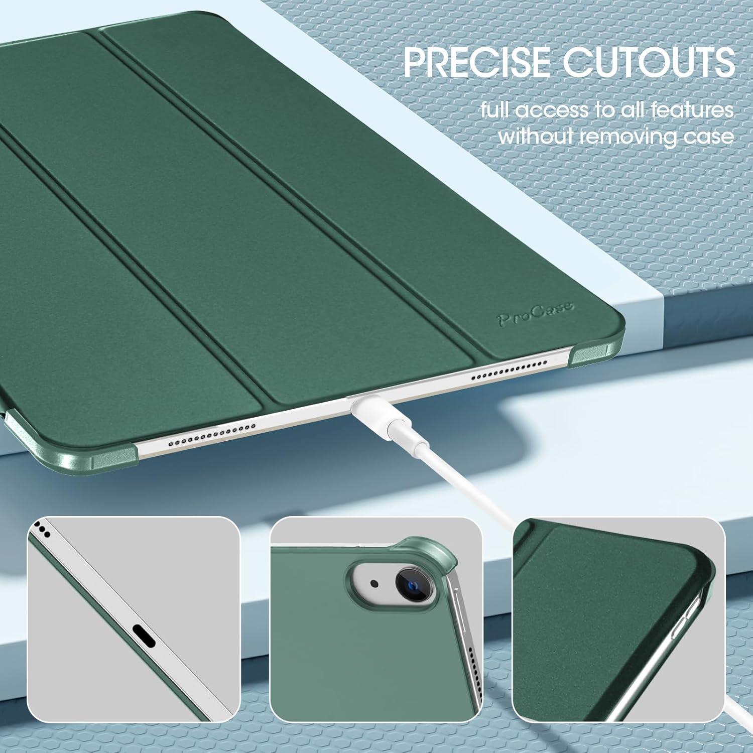 image:imageProCase for iPad Air 13 Inch Case M4M3M2202620252024 Slim Smart Cover iPad 13 Air M4 M3 M2 Case with Translucent Hard Shell Back Supports Touch ID Auto WakeSleep BlackMidnight Green
