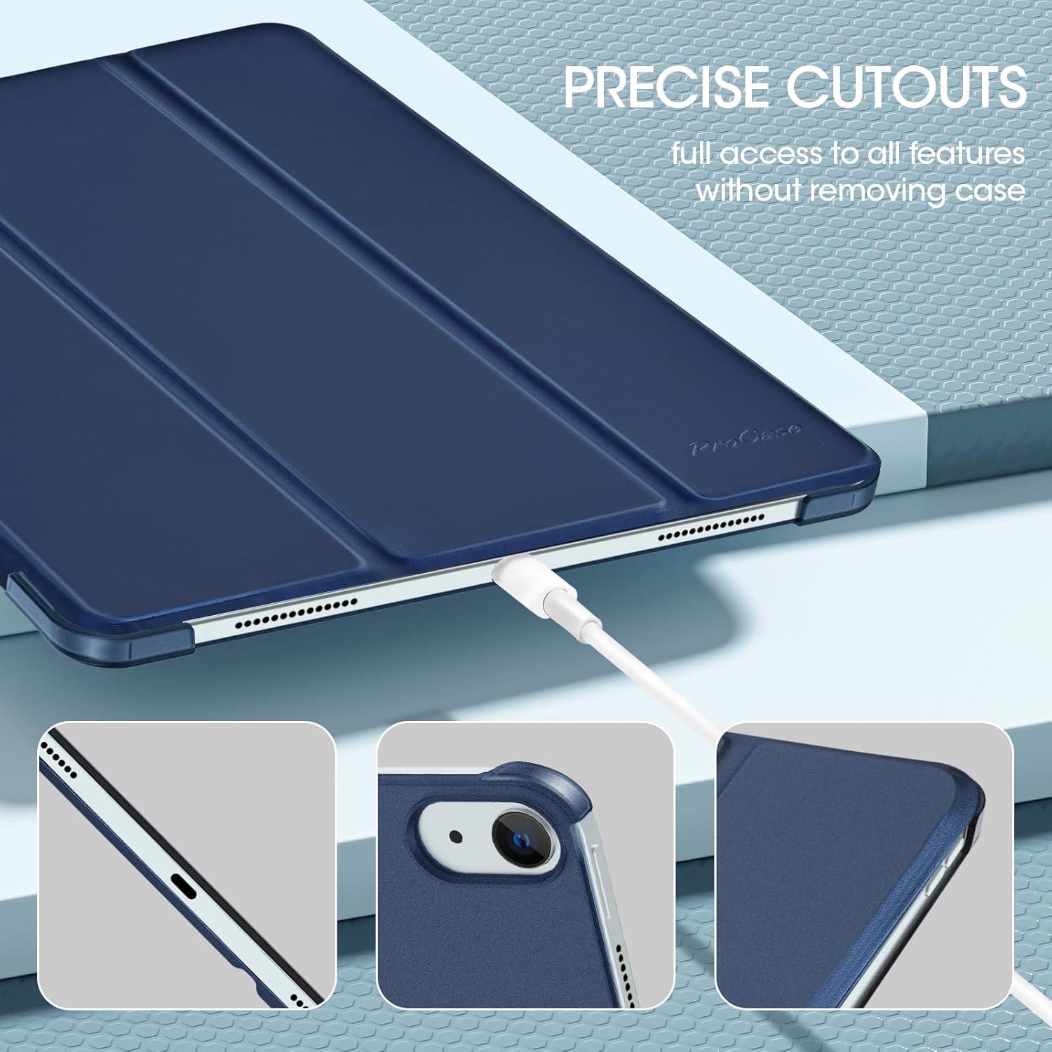 image:imageProCase for iPad Air 13 Inch Case M4M3M2202620252024 Slim Smart Cover iPad 13 Air M4 M3 M2 Case with Translucent Hard Shell Back Supports Touch ID Auto WakeSleep BlackNavy