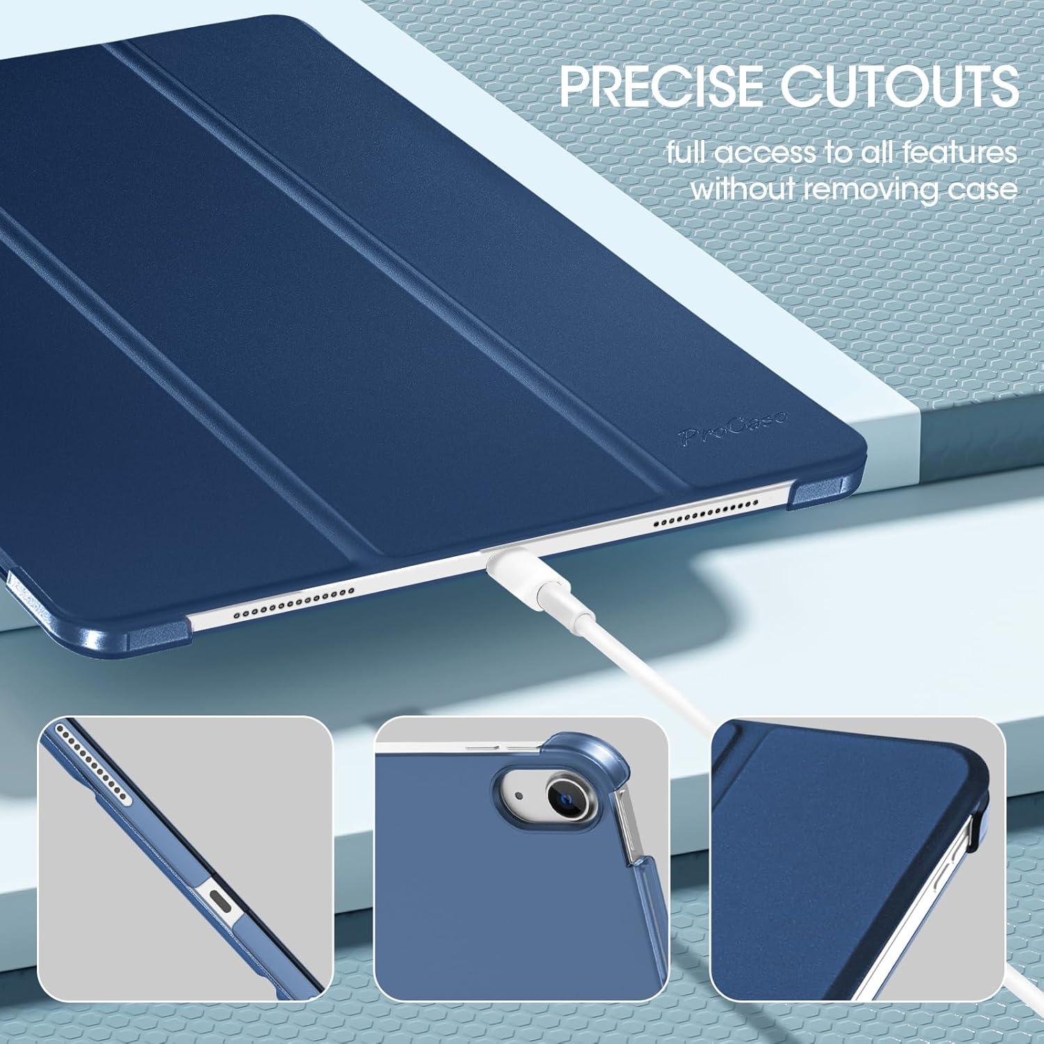image:imageProCase for iPad Air 13 Inch Case M4M3M2202620252024 Slim Smart Cover iPad 13 Air M4 M3 M2 Case with Translucent Hard Shell Back Supports Touch ID Auto WakeSleep BlackDarkBlue