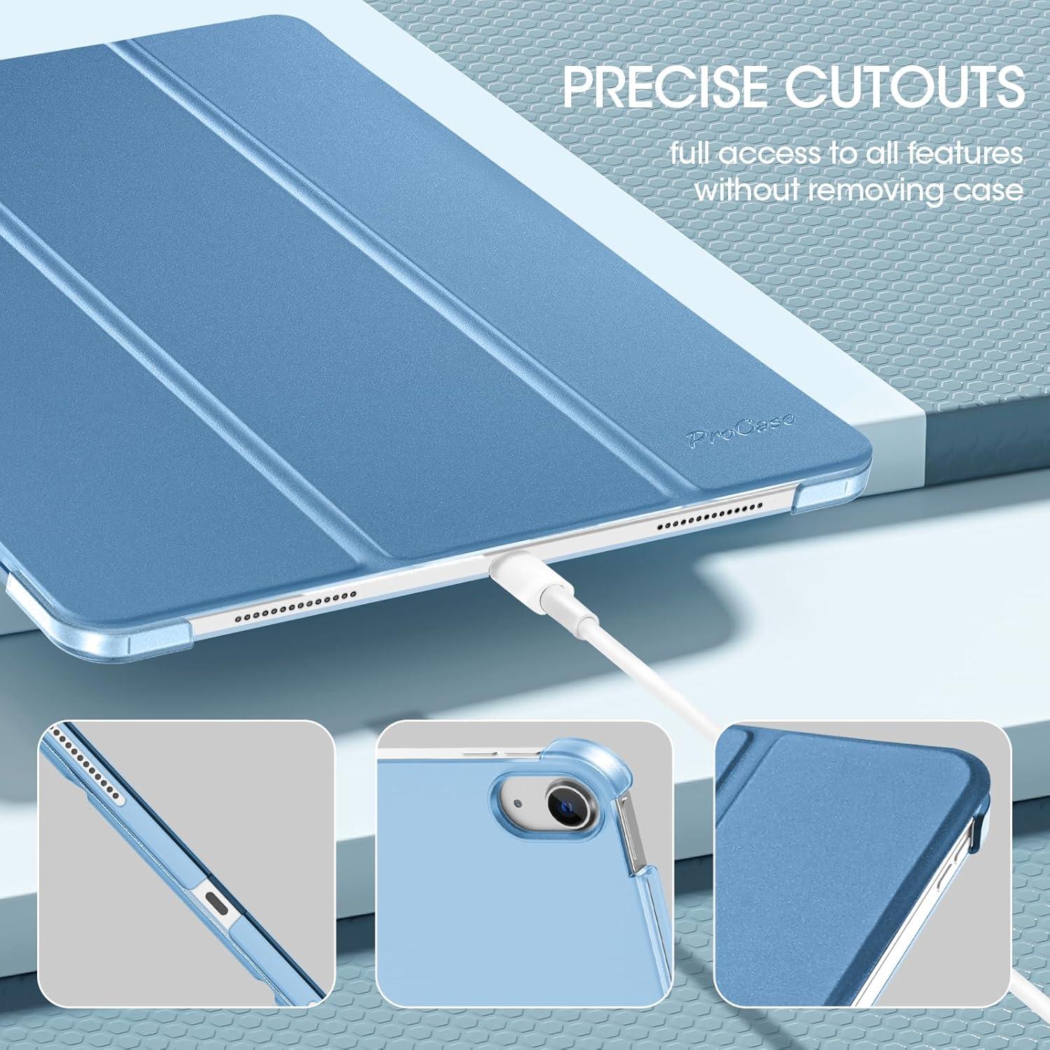 image:imageProCase for iPad Air 13 Inch Case M4M3M2202620252024 Slim Smart Cover iPad 13 Air M4 M3 M2 Case with Translucent Hard Shell Back Supports Touch ID Auto WakeSleep BlackSkyblue