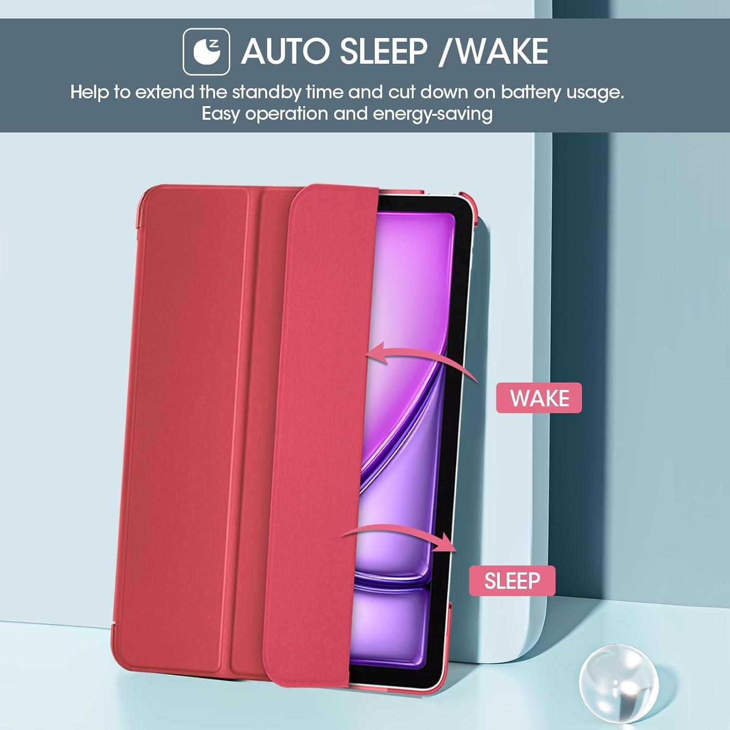 image:imageProCase for iPad Air 13 Inch Case M4M3M2202620252024 Slim Smart Cover iPad 13 Air M4 M3 M2 Case with Translucent Hard Shell Back Supports Touch ID Auto WakeSleep BlackRed