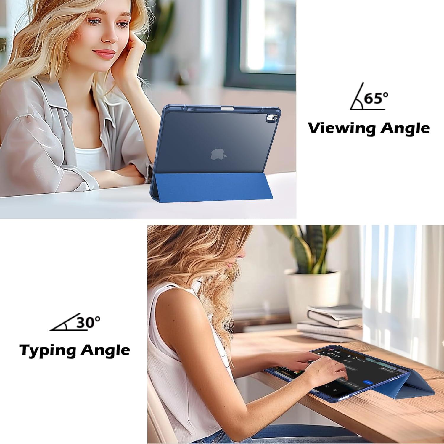 image:imageProCase for iPad Air 13 Inch Case M4M3M2202620252024 with Pencil Holder Hybrid Smart Cover iPad 13 Air M4 M3 M2 Case with Clear Transparent Back Supports Touch ID Auto WakeSleep NavyAllnavy