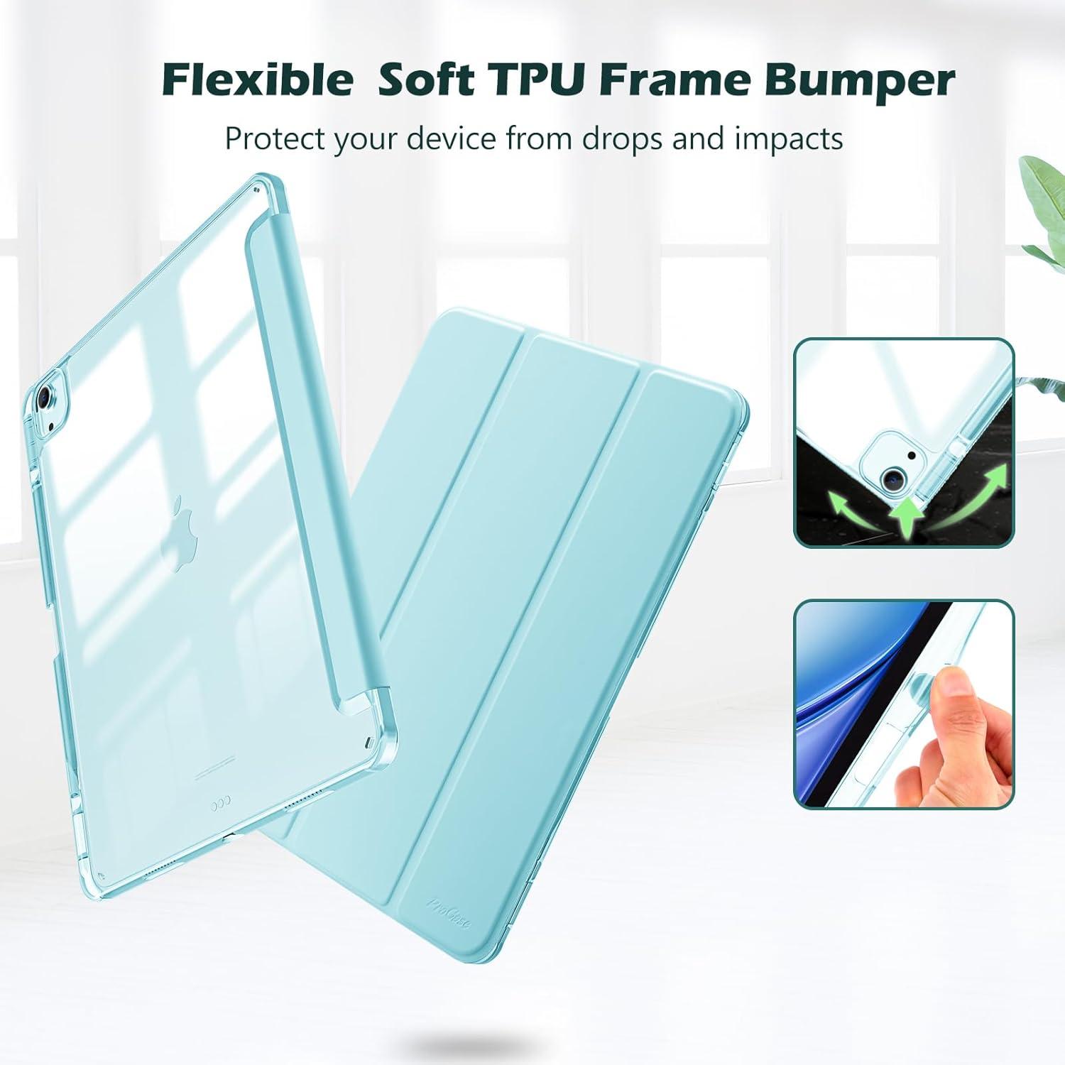 image:imageProCase for iPad Air 13 Inch Case M4M3M2202620252024 with Pencil Holder Hybrid Smart Cover iPad 13 Air M4 M3 M2 Case with Clear Transparent Back Supports Touch ID Auto WakeSleep NavySkyBlue