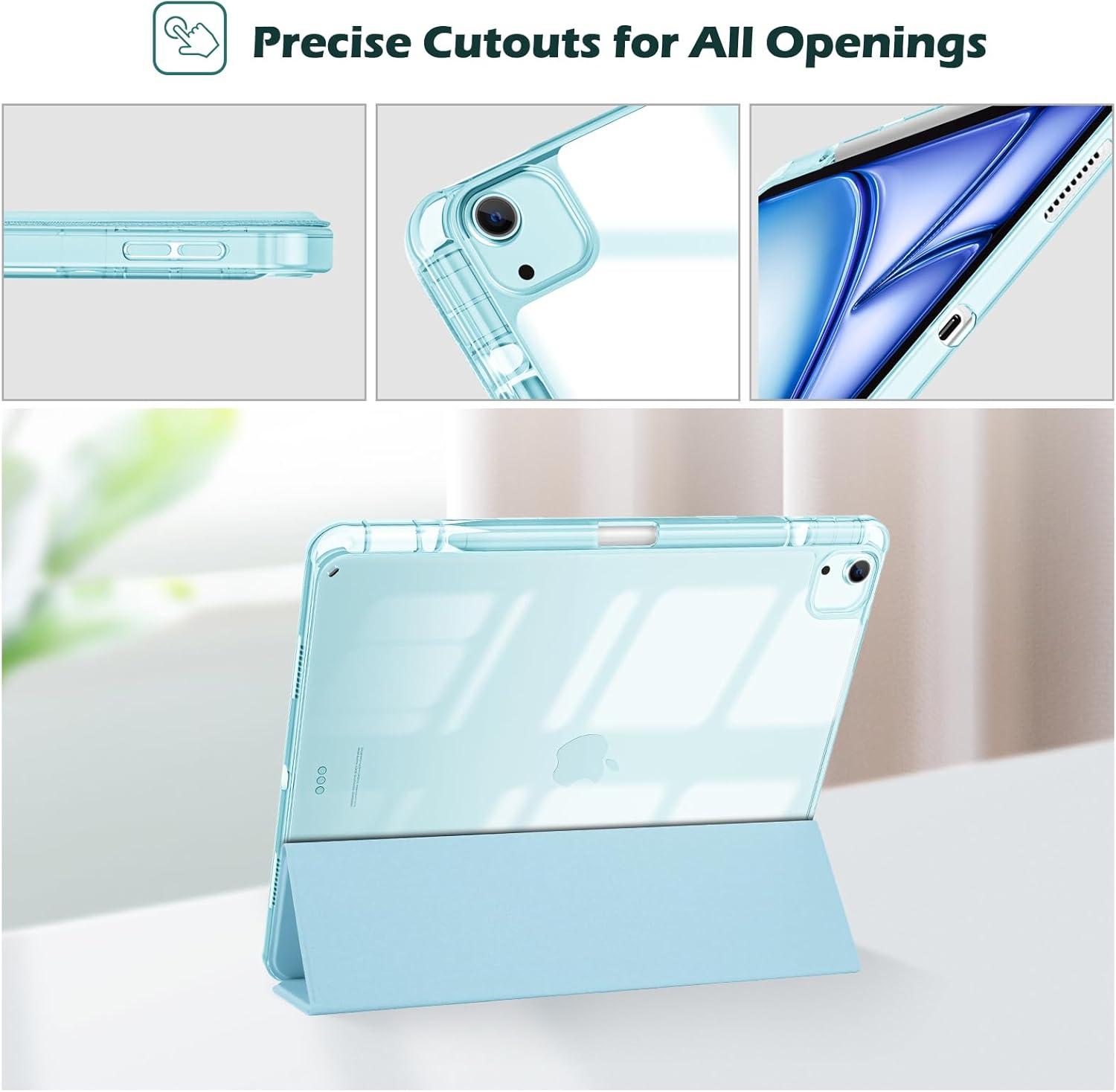 image:imageProCase for iPad Air 13 Inch Case M4M3M2202620252024 with Pencil Holder Hybrid Smart Cover iPad 13 Air M4 M3 M2 Case with Clear Transparent Back Supports Touch ID Auto WakeSleep NavySkyBlue