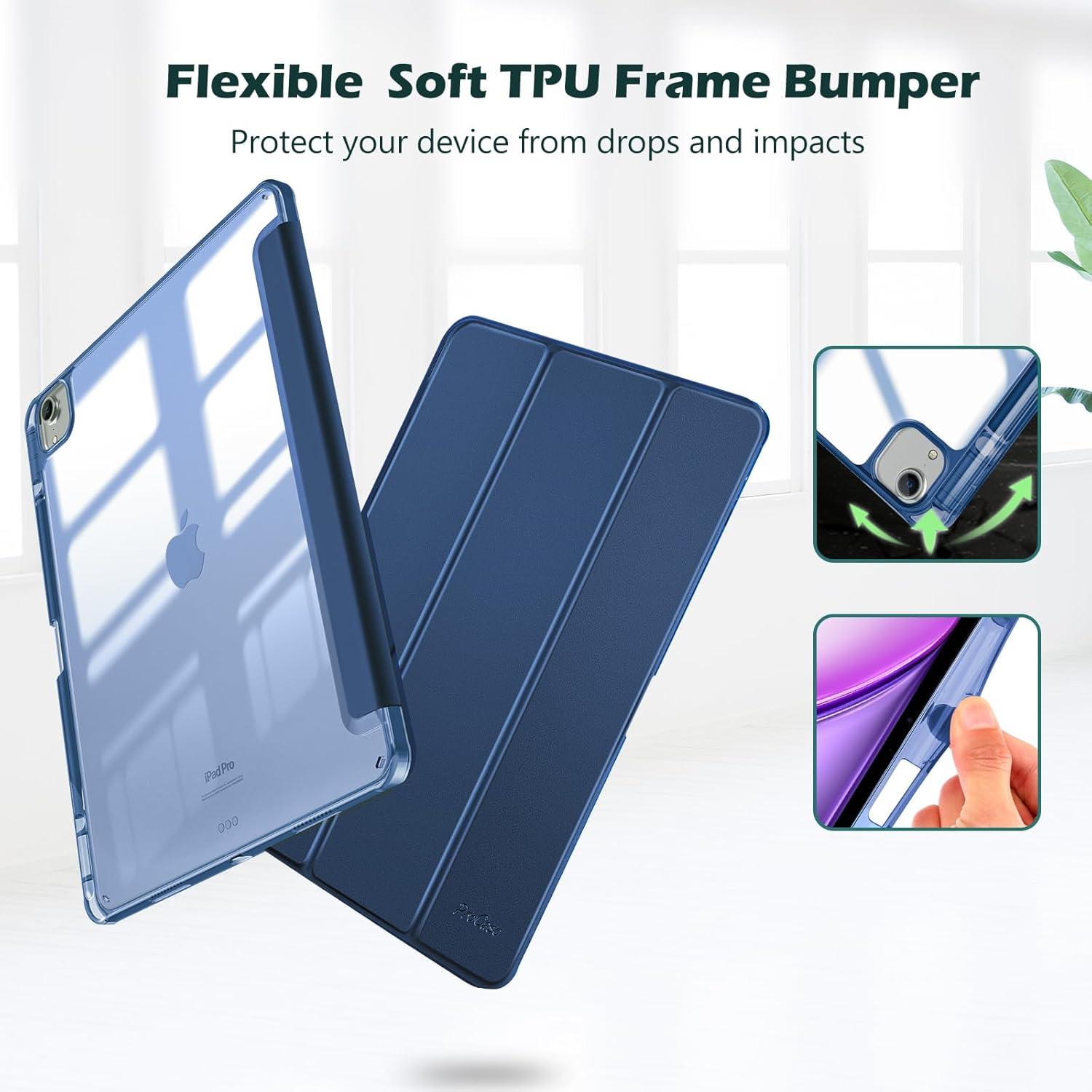 image:imageProCase for iPad Air 13 Inch Case M4M3M2202620252024 with Pencil Holder Hybrid Smart Cover iPad 13 Air M4 M3 M2 Case with Clear Transparent Back Supports Touch ID Auto WakeSleep NavyNavy