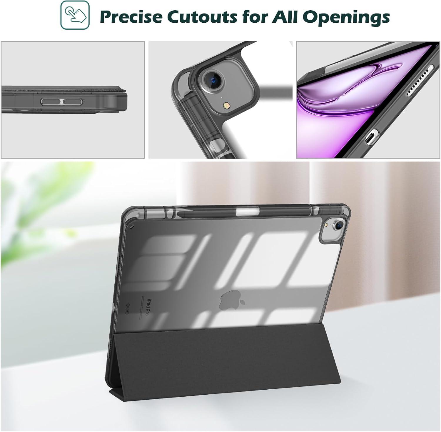 image:imageProCase for iPad Air 13 Inch Case M4M3M2202620252024 with Pencil Holder Hybrid Smart Cover iPad 13 Air M4 M3 M2 Case with Clear Transparent Back Supports Touch ID Auto WakeSleep NavyBlack