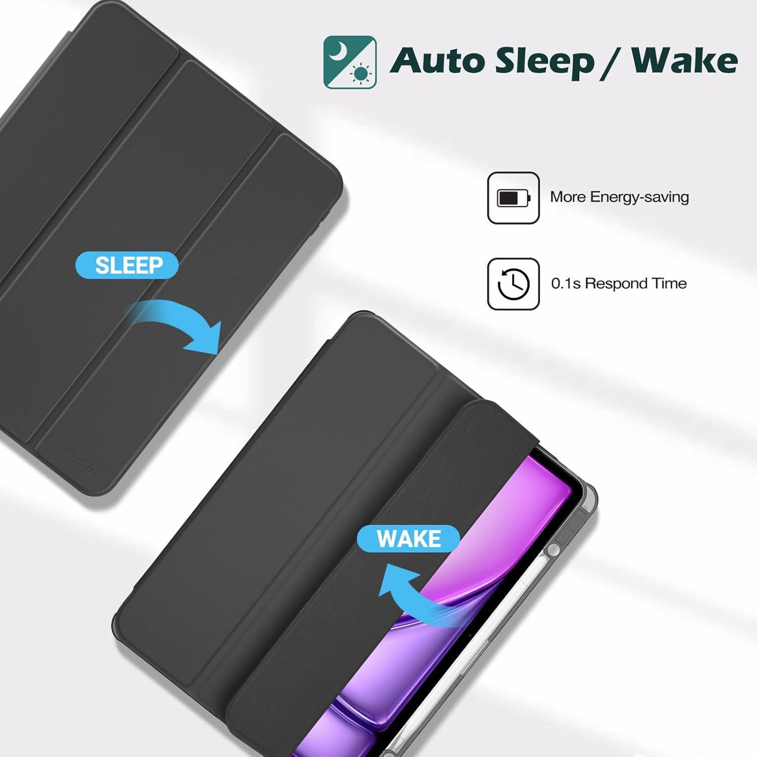 image:imageProCase for iPad Air 13 Inch Case M4M3M2202620252024 with Pencil Holder Hybrid Smart Cover iPad 13 Air M4 M3 M2 Case with Clear Transparent Back Supports Touch ID Auto WakeSleep NavyBlack