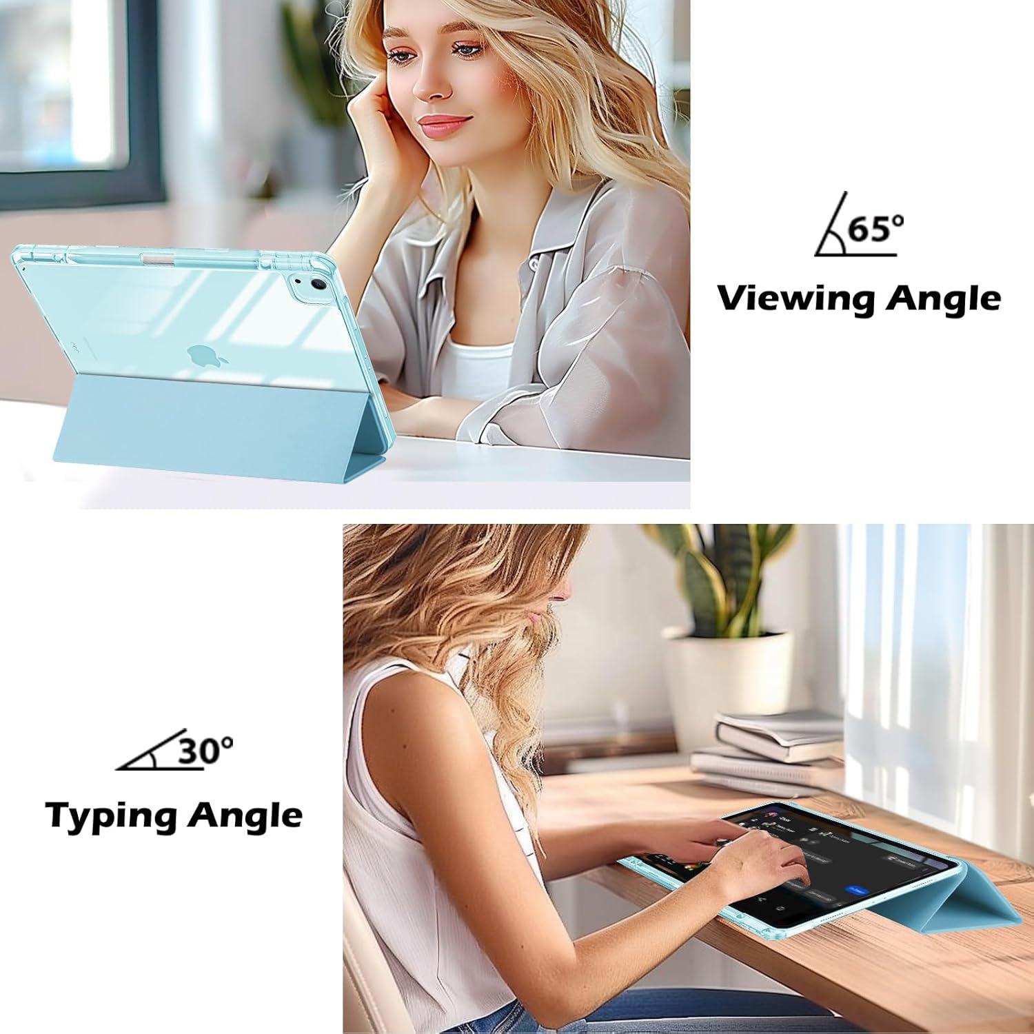 image:imageProCase for iPad Air 13 Inch Case M4M3M2202620252024 with Pencil Holder Hybrid Smart Cover iPad 13 Air M4 M3 M2 Case with Clear Transparent Back Supports Touch ID Auto WakeSleep NavySkyBlue