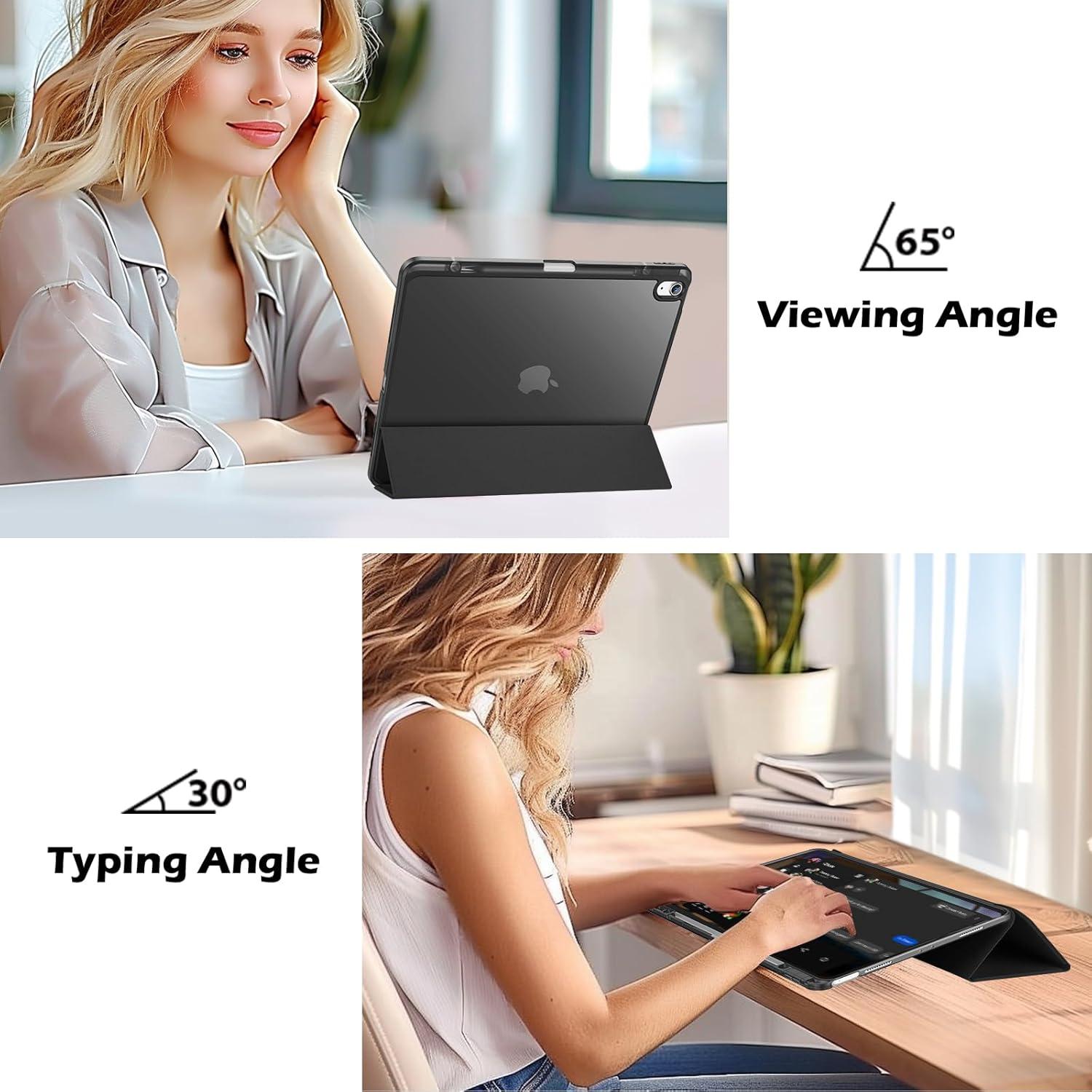 image:imageProCase for iPad Air 13 Inch Case M4M3M2202620252024 with Pencil Holder Hybrid Smart Cover iPad 13 Air M4 M3 M2 Case with Clear Transparent Back Supports Touch ID Auto WakeSleep NavyAllblack