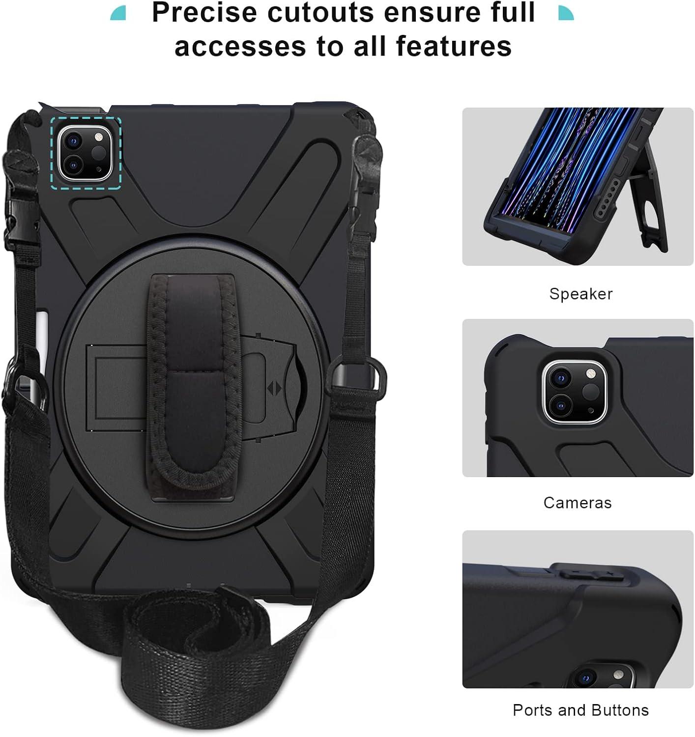 image:imageProCase for iPad Pro 11 Inch Case 2022 2021 2020 2018 Rugged Heavy Duty Shockproof Cover with Hand Strap Shoulder Strap for iPad Pro 11 4th 3rd 2nd 1st Generation Black