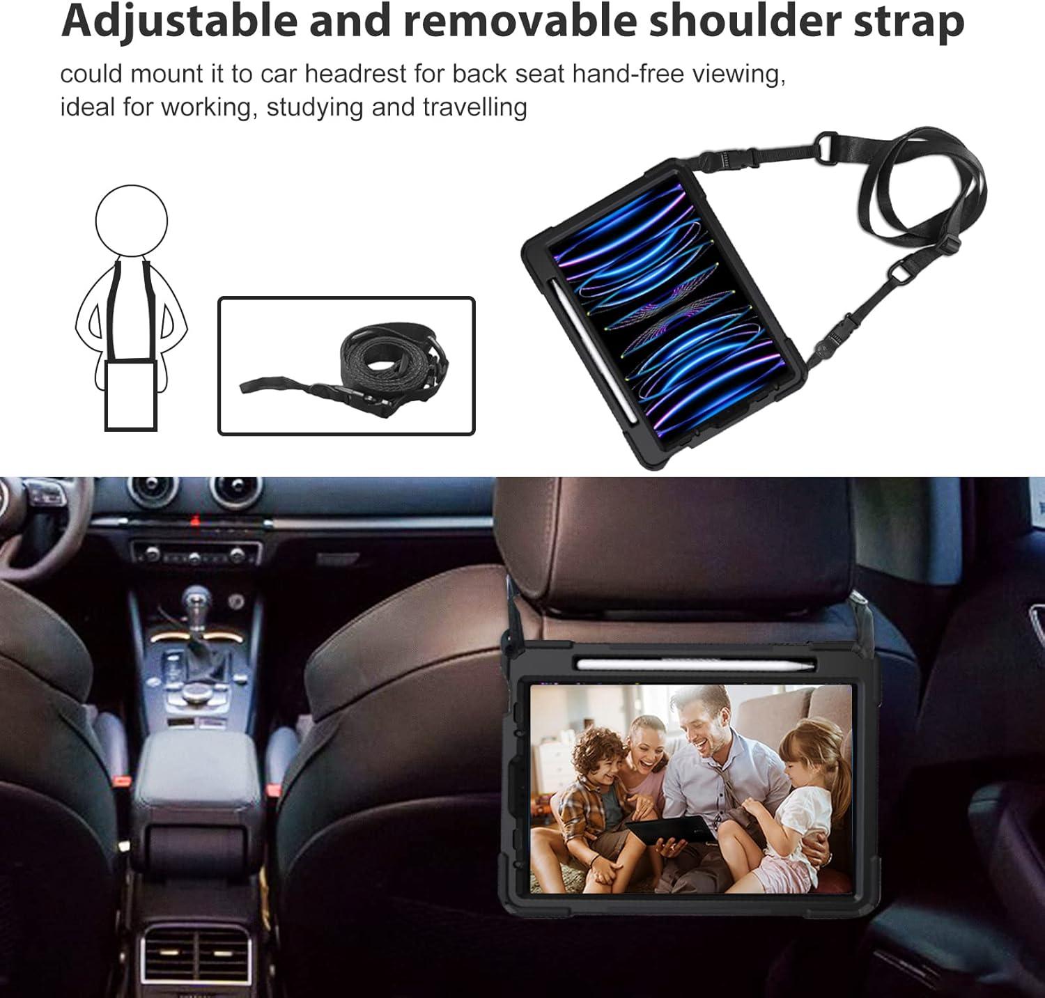 image:imageProCase for iPad Pro 11 Inch Case 2022 2021 2020 2018 Rugged Heavy Duty Shockproof Cover with Hand Strap Shoulder Strap for iPad Pro 11 4th 3rd 2nd 1st Generation Black