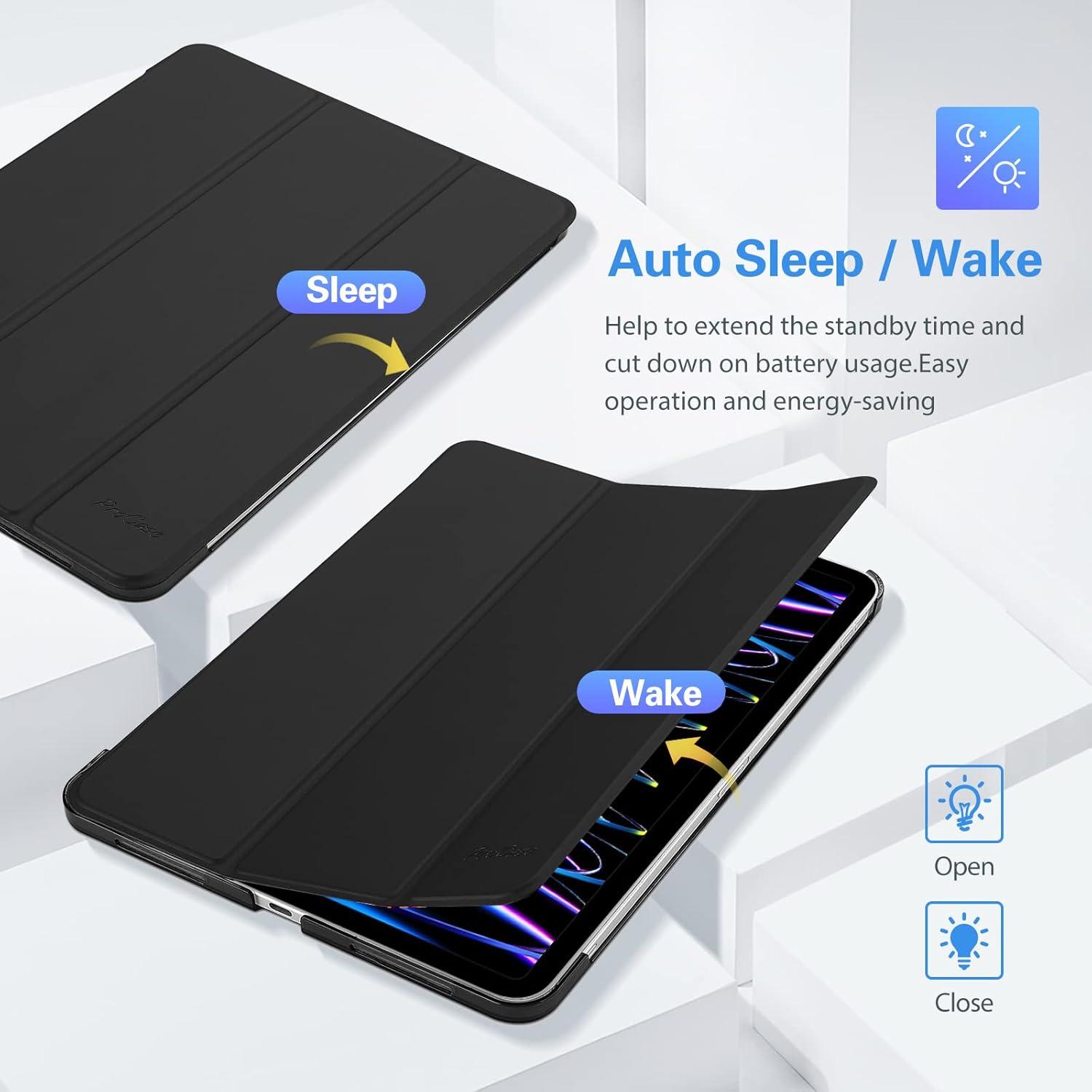 image:imageProCase for iPad Pro 11 Inch Case 20222021202020184th3rd2nd1st Generation iPad Pro 11 Slim Stand Hard Back Cover Shell Smart Folio Compatible with PenciSupport Auto WakeSleep BlackBlack