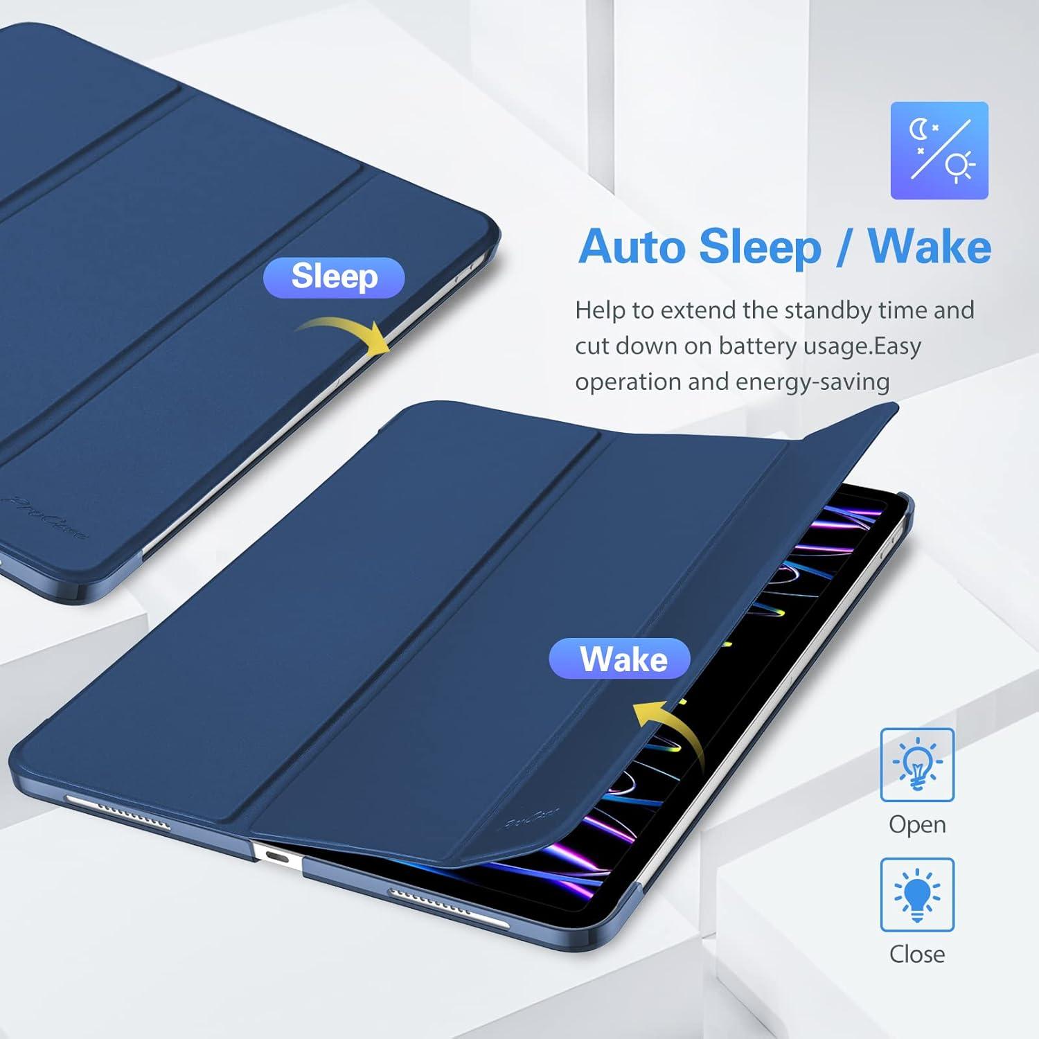 image:imageProCase for iPad Pro 11 Inch Case 20222021202020184th3rd2nd1st Generation iPad Pro 11 Slim Stand Hard Back Cover Shell Smart Folio Compatible with PenciSupport Auto WakeSleep BlackDarkblue
