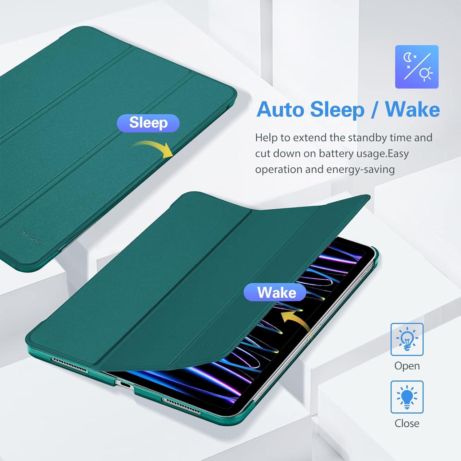 image:imageProCase for iPad Pro 11 Inch Case 20222021202020184th3rd2nd1st Generation iPad Pro 11 Slim Stand Hard Back Cover Shell Smart Folio Compatible with PenciSupport Auto WakeSleep BlackEmerald