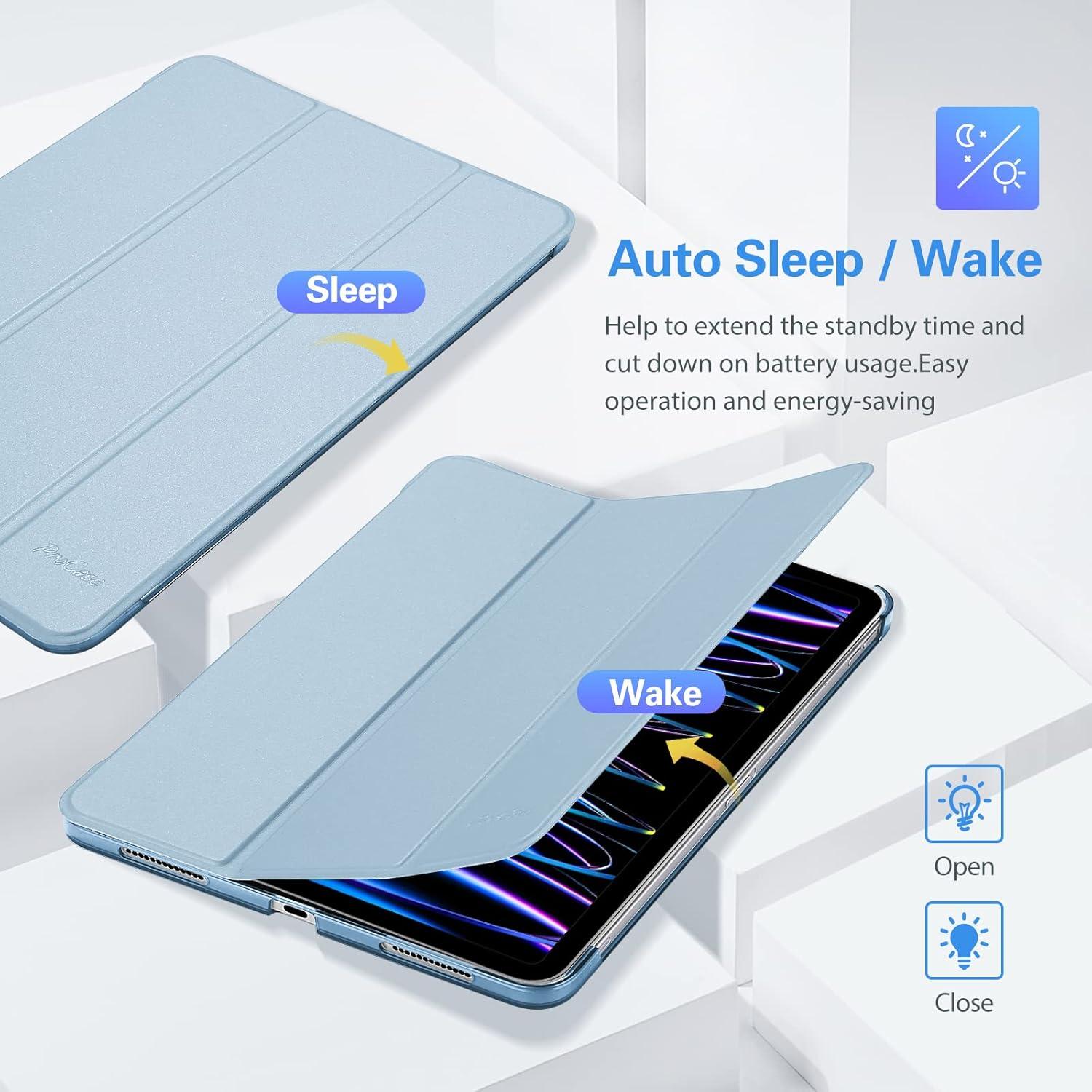 image:imageProCase for iPad Pro 11 Inch Case 20222021202020184th3rd2nd1st Generation iPad Pro 11 Slim Stand Hard Back Cover Shell Smart Folio Compatible with PenciSupport Auto WakeSleep BlackSkyblue