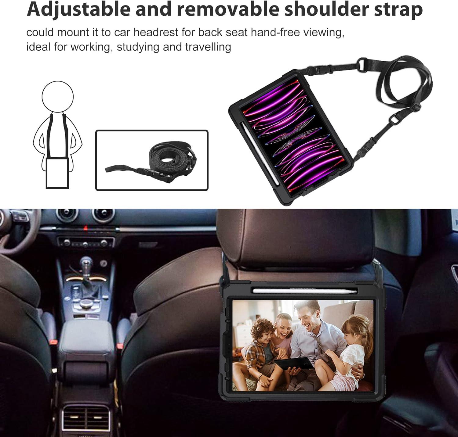 image:imageProCase for iPad Pro 129 Inch Case 2022 2021 2020 2018 Rugged Heavy Duty Shockproof Cover with Hand Strap Shoulder Strap for iPad Pro 129 6th 5th 4th 3rd Generation Black