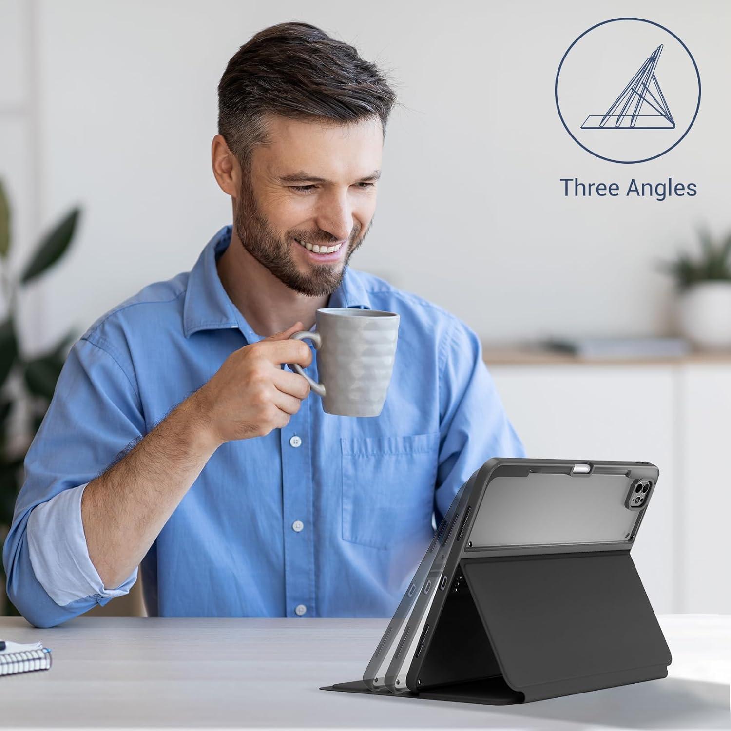 image:imageProCase for iPad Pro 13 Inch 2025M5 2024M4 Case with Pencil Holder Clear Back TriAngle Folio Stand Hard Shell Book Cover for iPad Pro 13 BlackBlack