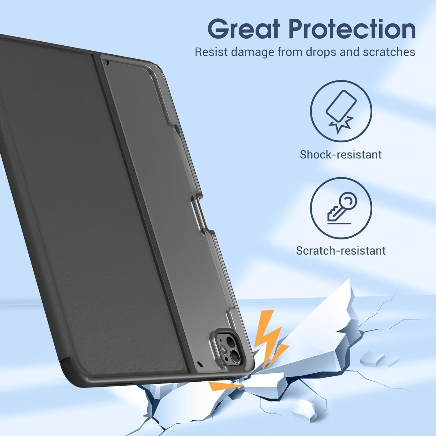 image:imageProCase for iPad Pro 13 Inch 2025M5 2024M4 Case with Pencil Holder Clear Back TriAngle Folio Stand Hard Shell Book Cover for iPad Pro 13 BlackBlack