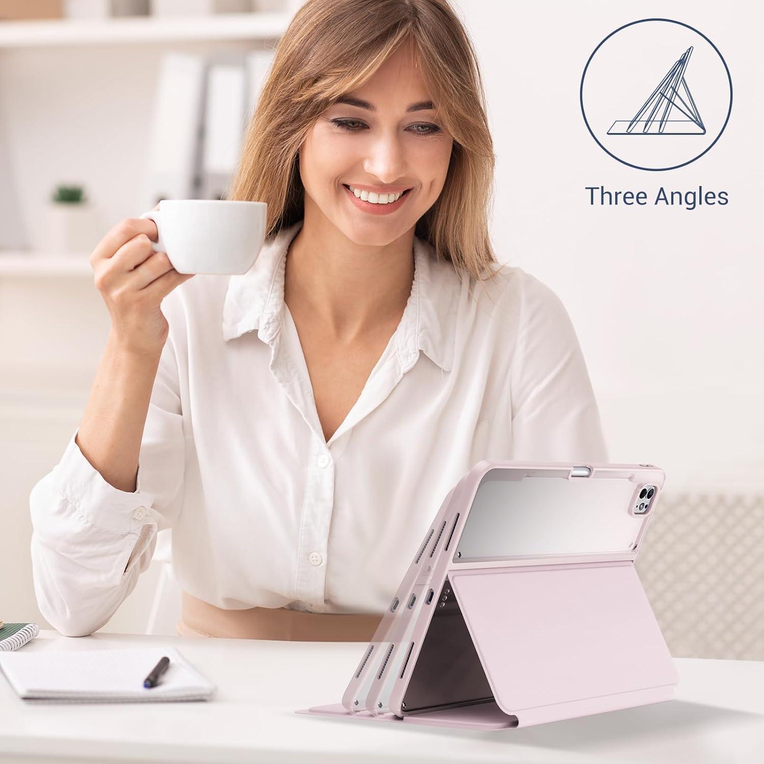 image:imageProCase for iPad Pro 13 Inch 2025M5 2024M4 Case with Pencil Holder Clear Back TriAngle Folio Stand Hard Shell Book Cover for iPad Pro 13 BlackPink