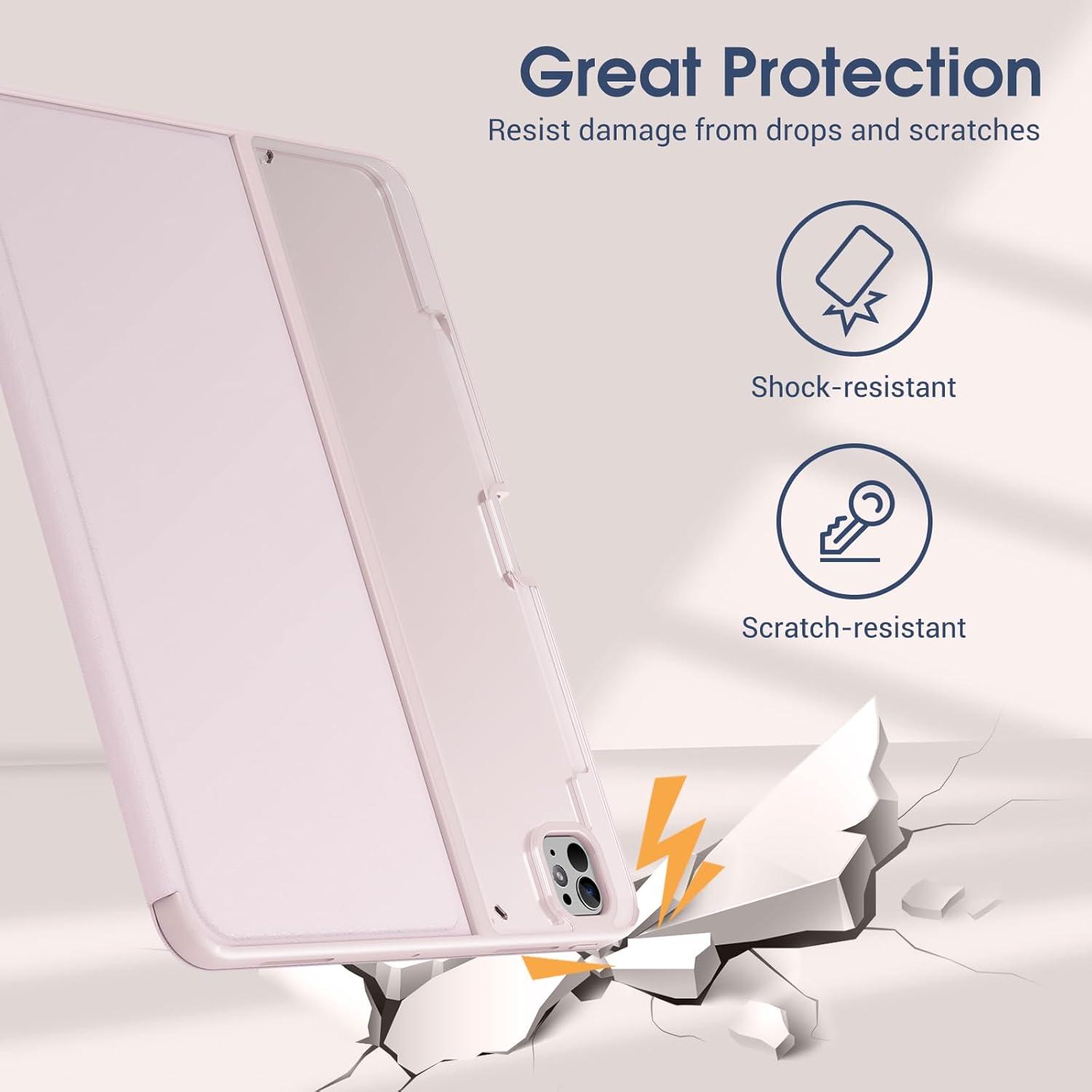 image:imageProCase for iPad Pro 13 Inch 2025M5 2024M4 Case with Pencil Holder Clear Back TriAngle Folio Stand Hard Shell Book Cover for iPad Pro 13 BlackPink