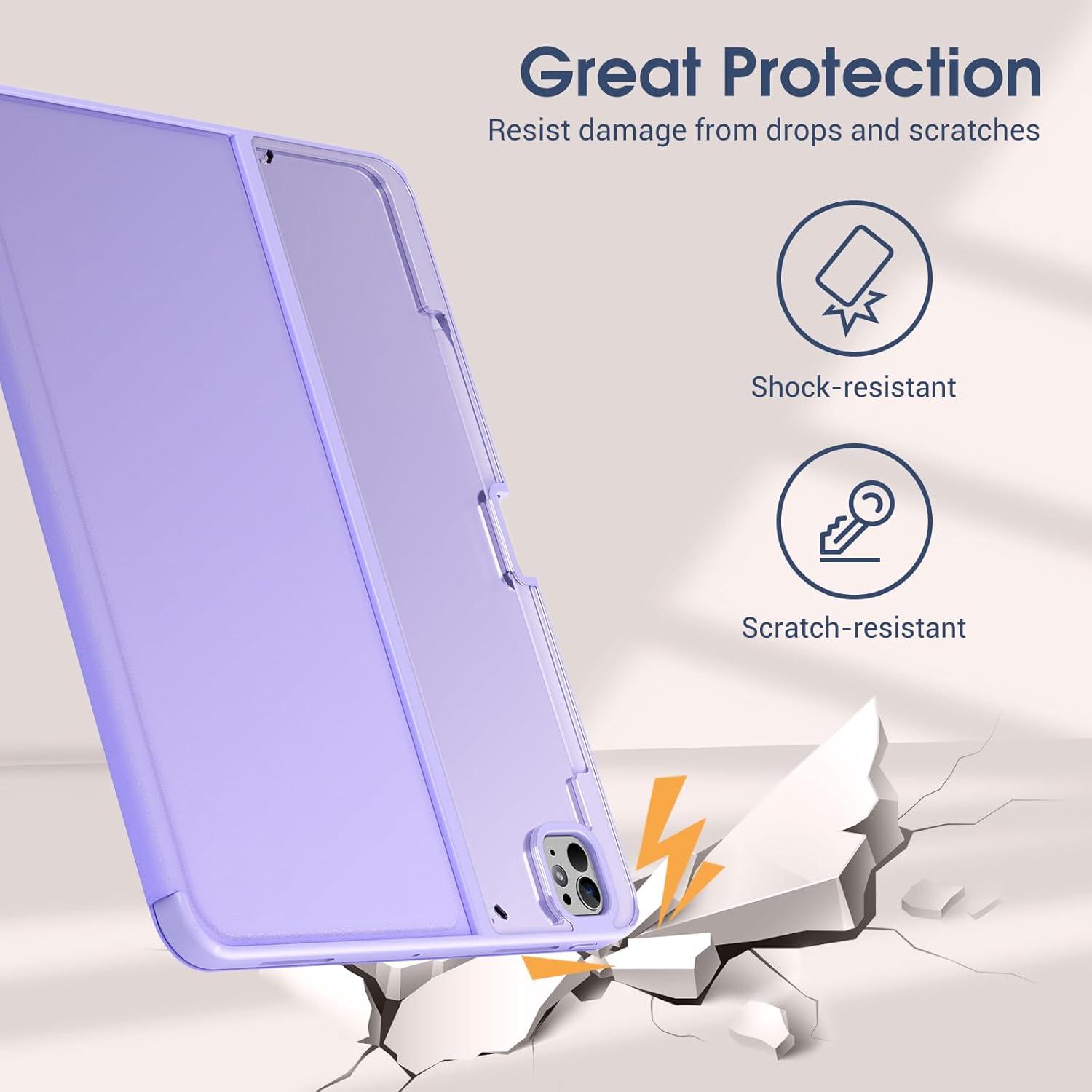 image:imageProCase for iPad Pro 13 Inch 2025M5 2024M4 Case with Pencil Holder Clear Back TriAngle Folio Stand Hard Shell Book Cover for iPad Pro 13 BlackPurple