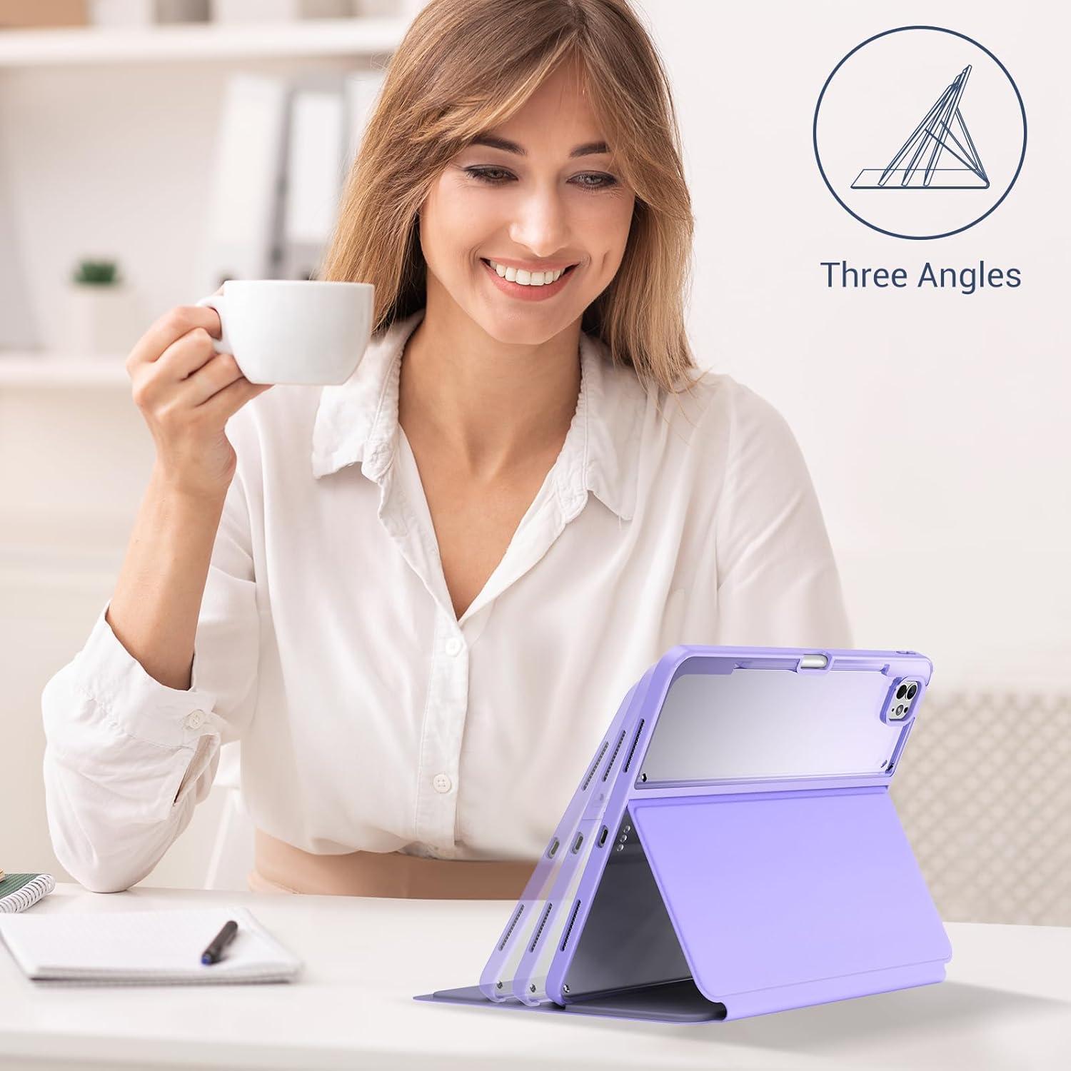 image:imageProCase for iPad Pro 13 Inch 2025M5 2024M4 Case with Pencil Holder Clear Back TriAngle Folio Stand Hard Shell Book Cover for iPad Pro 13 BlackPurple