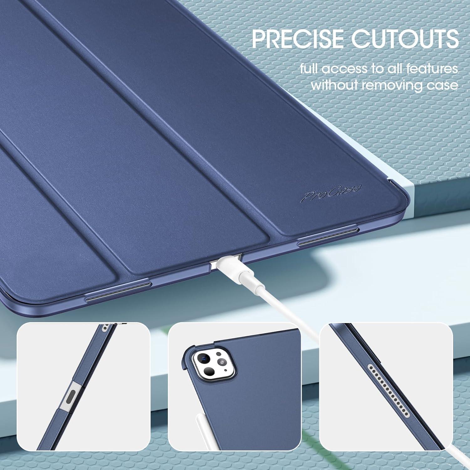 image:imageProCase for iPad Pro 13 Inch Case M5 2025 M4 2024 Smart Cover iPad Pro M5 M4 Case 13 Inch Slim Stand Translucent Hard Shell Back Supports Touch ID Auto WakeSleep NavyDarkblue