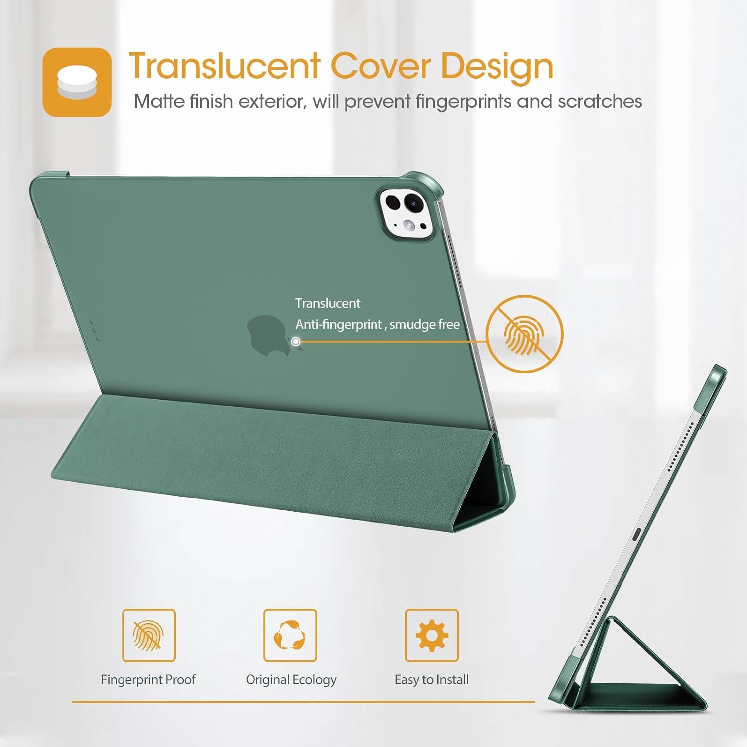 image:imageProCase for iPad Pro 13 Inch Case M5 2025 M4 2024 Smart Cover iPad Pro M5 M4 Case 13 Inch Slim Stand Translucent Hard Shell Back Supports Touch ID Auto WakeSleep NavyMgreen