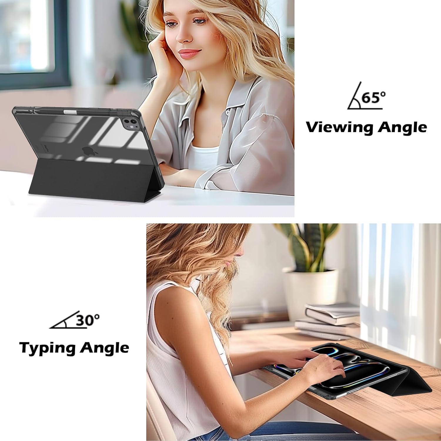 image:imageProCase for iPad Pro 13 Inch Case M5 2025 M4 2024 with Pencil Holder Slim Stand Clear Shell Back Shockproof Cover iPad Pro M5 M4 Case 13 Inch Supports Touch ID Auto WakeSleep BlackBlack