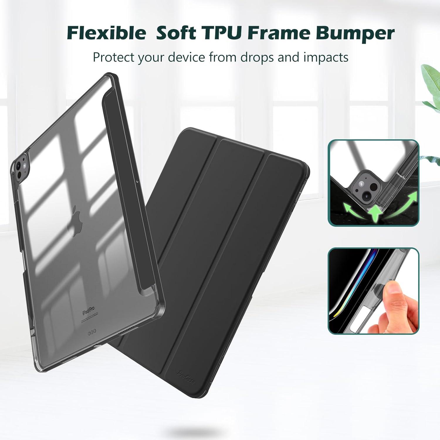 image:imageProCase for iPad Pro 13 Inch Case M5 2025 M4 2024 with Pencil Holder Slim Stand Clear Shell Back Shockproof Cover iPad Pro M5 M4 Case 13 Inch Supports Touch ID Auto WakeSleep BlackBlack