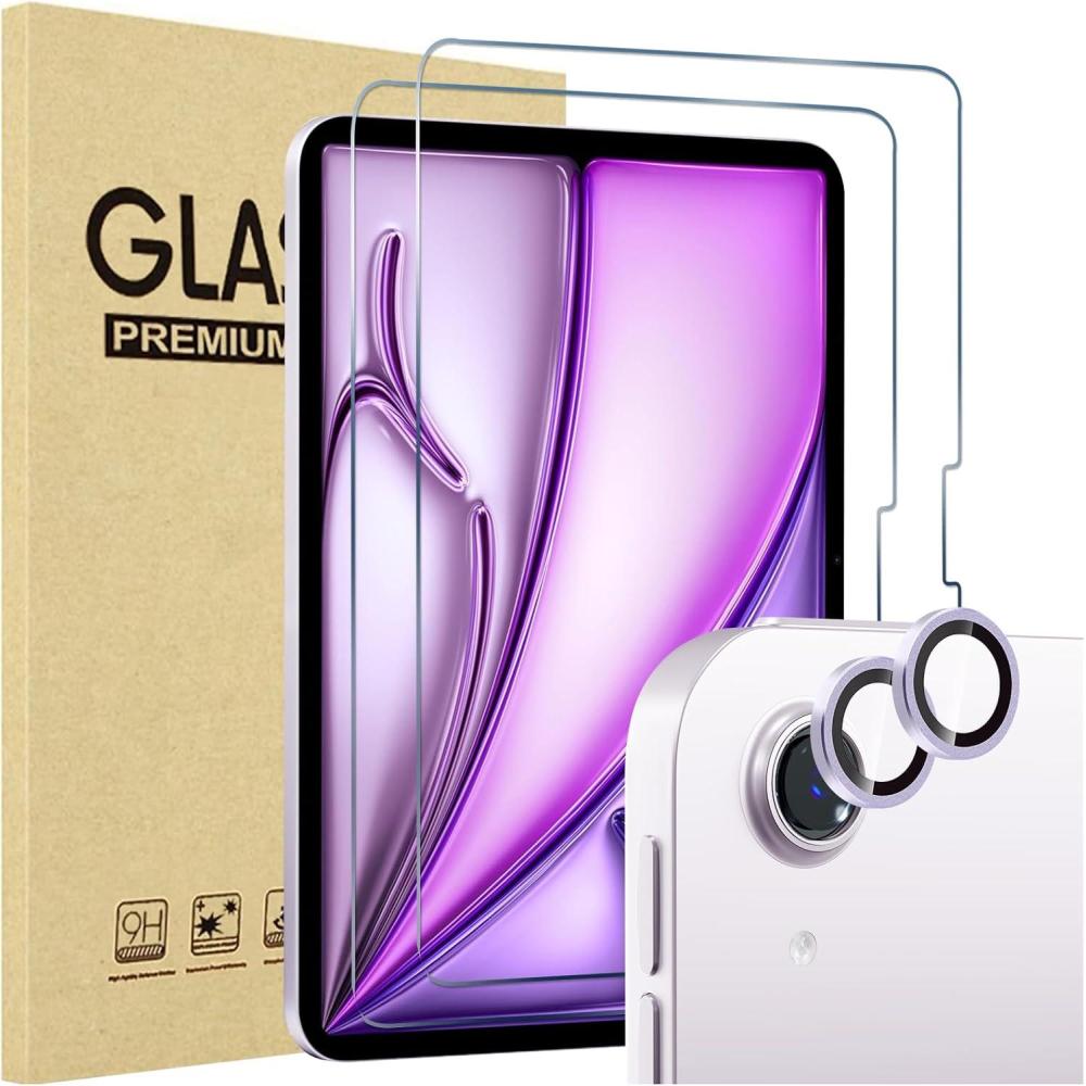 image:imageProCase 2 Pack Screen Protector for iPad Air 13 Inch M4 2026 M2 2024 2 Pack Camera Lens Protector Matching Tablet Colors HD Tempered Glass Film Guard Saver for iPad Air 13 BluePurple